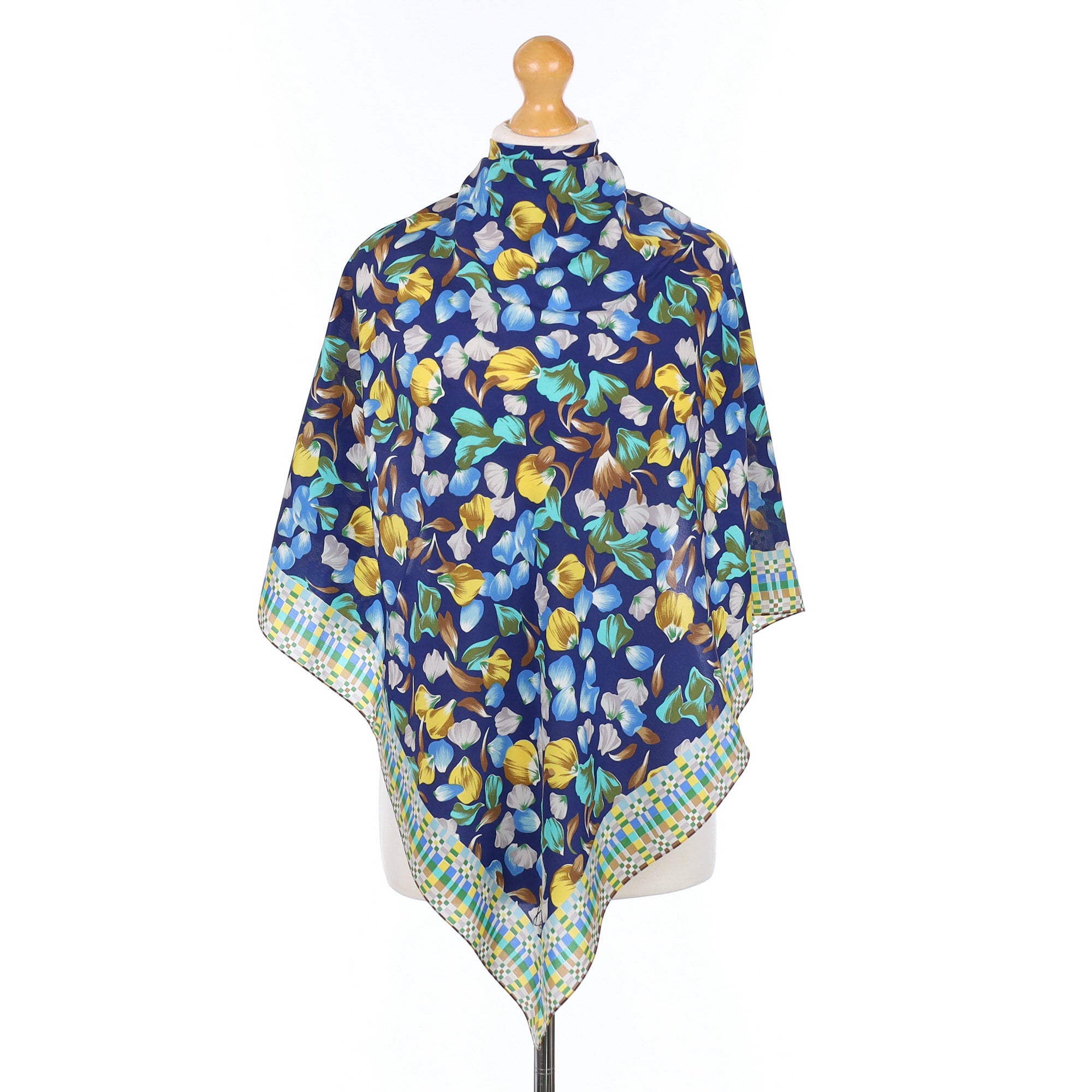 Kenzo Blue, Green and Yellow Petal Silk Scarf