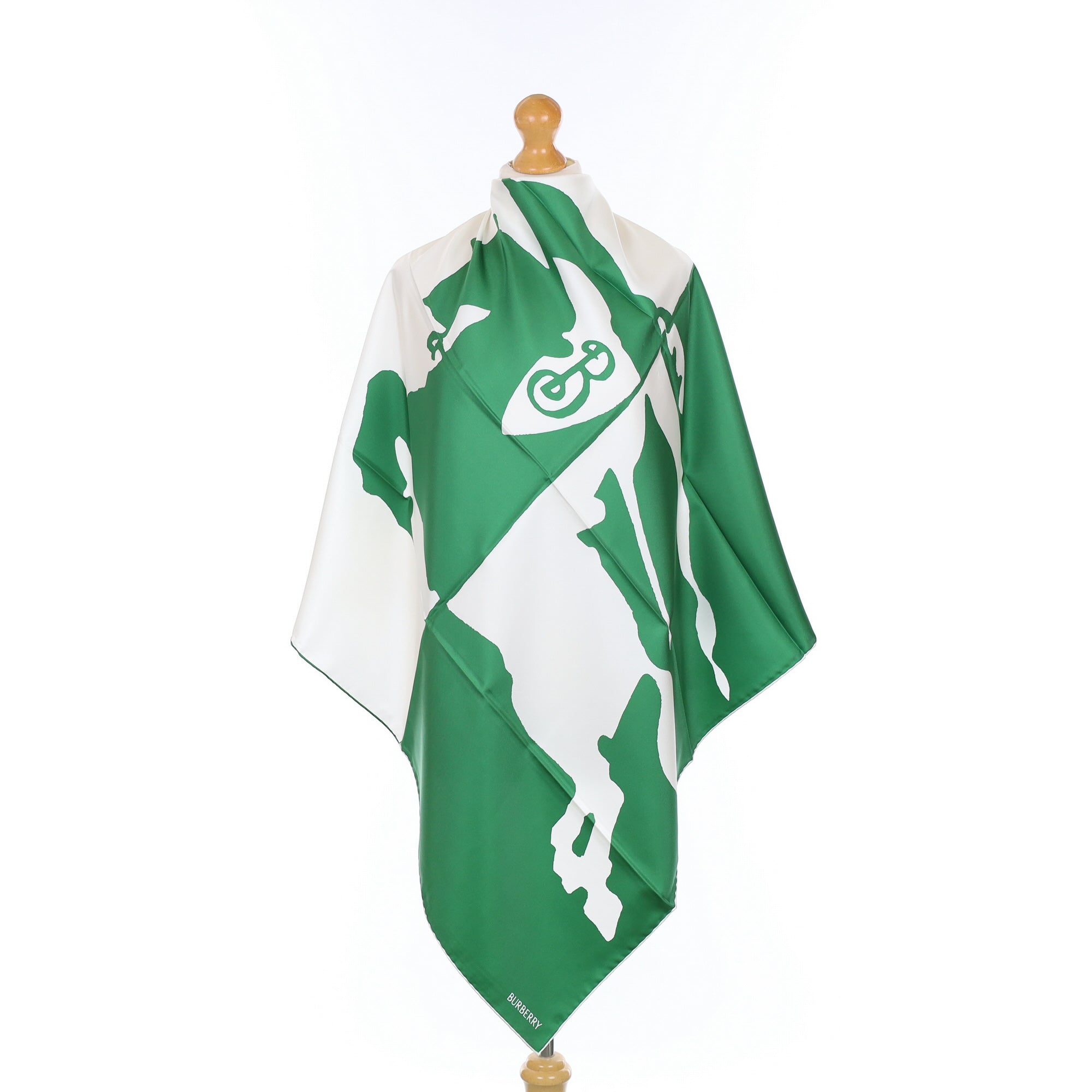 Brand New Burberry Equine Green and White Silk Scarf