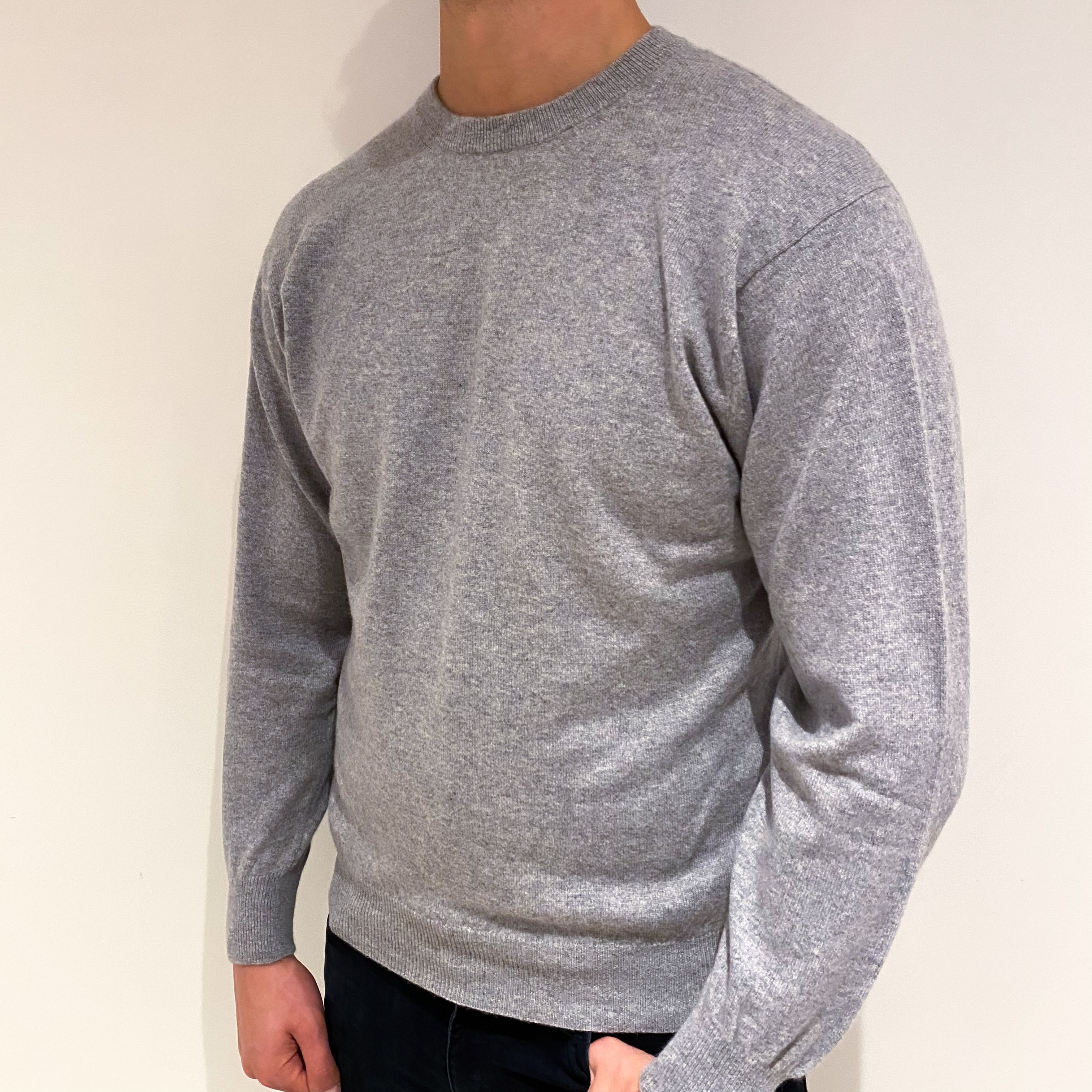 Men's Smoke Grey Cashmere Crew Neck Jumper XL