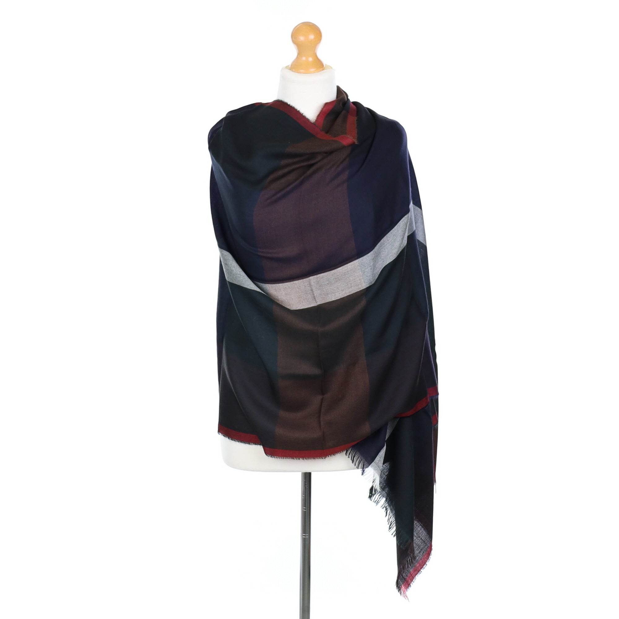 Scottish Begg & Co Green, Black and Brown Patterned Fine Woven Cashmere & Silk Wrap
