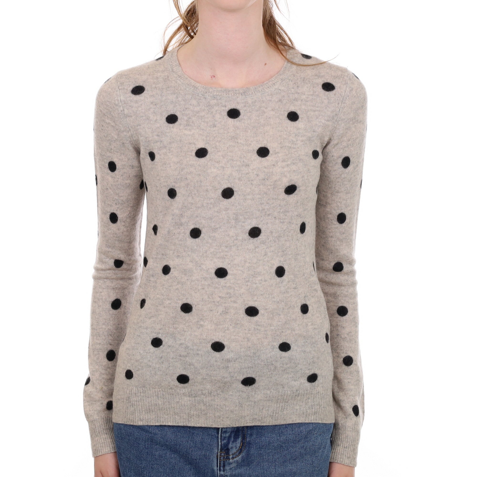 Grey Spotty Cashmere Crew Neck Jumper Extra Small