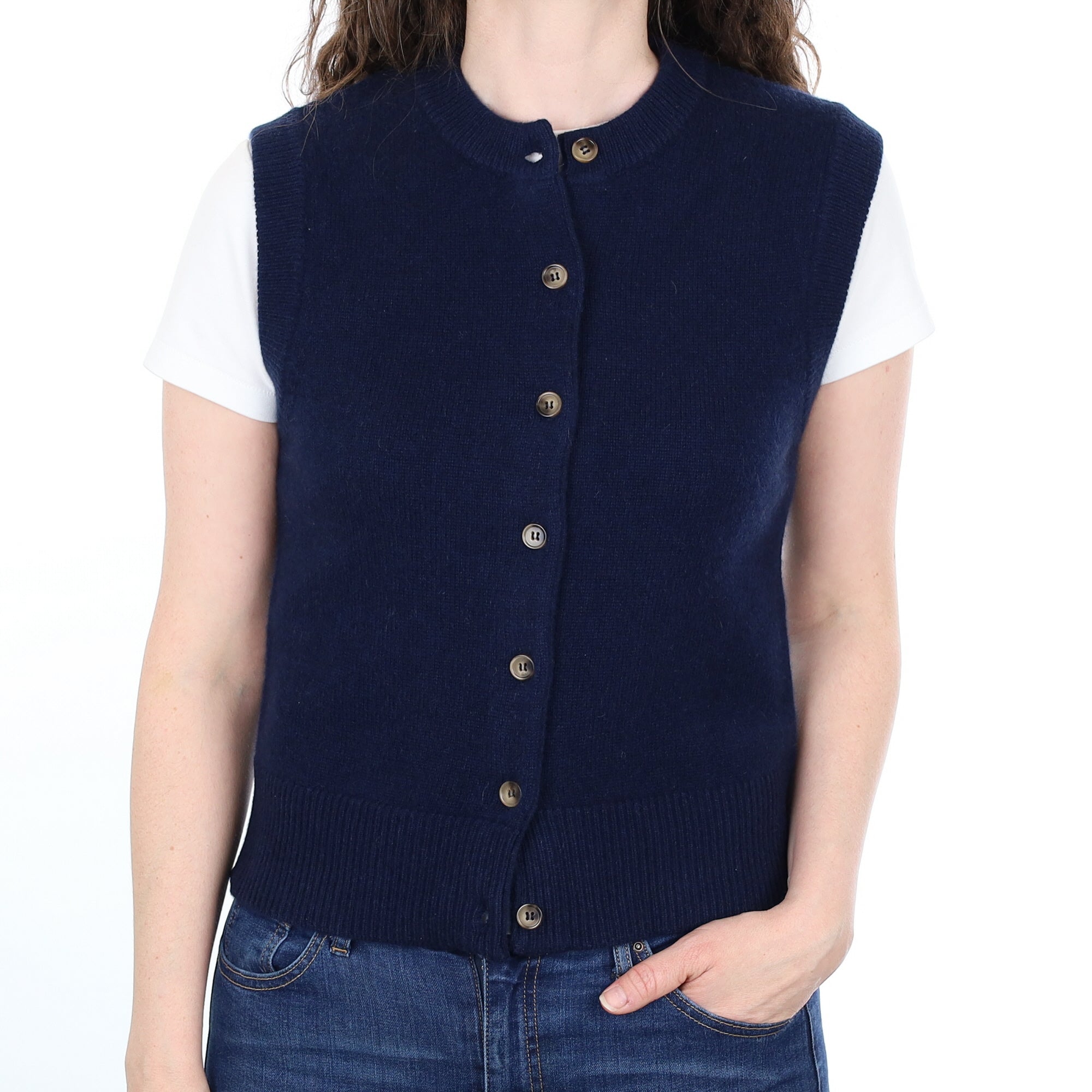 Brand New Navy Luxury Cashmere Crew Neck Waistcoat Small UK 8-10