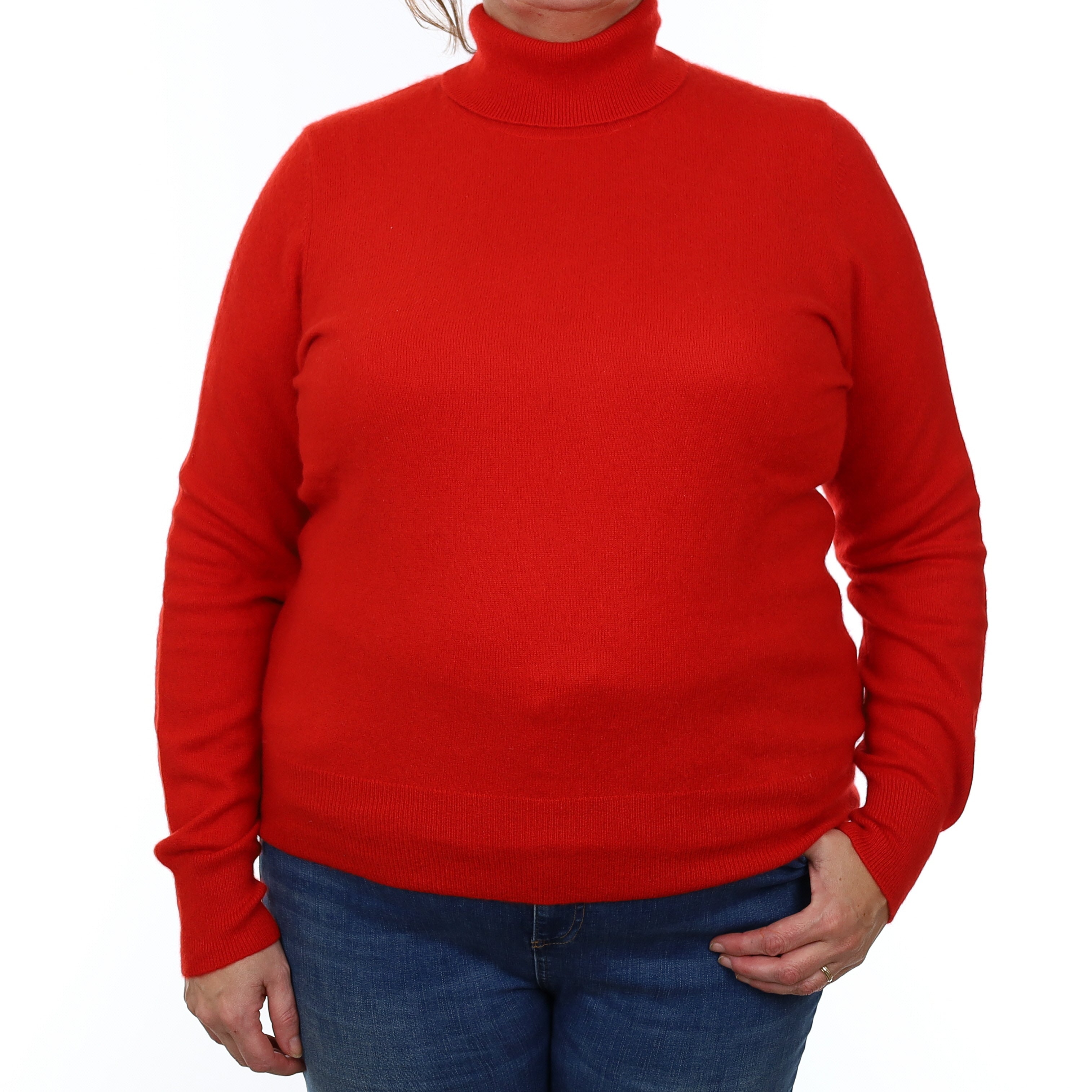 Vermillion Red Cashmere Polo Neck Jumper Extra Large