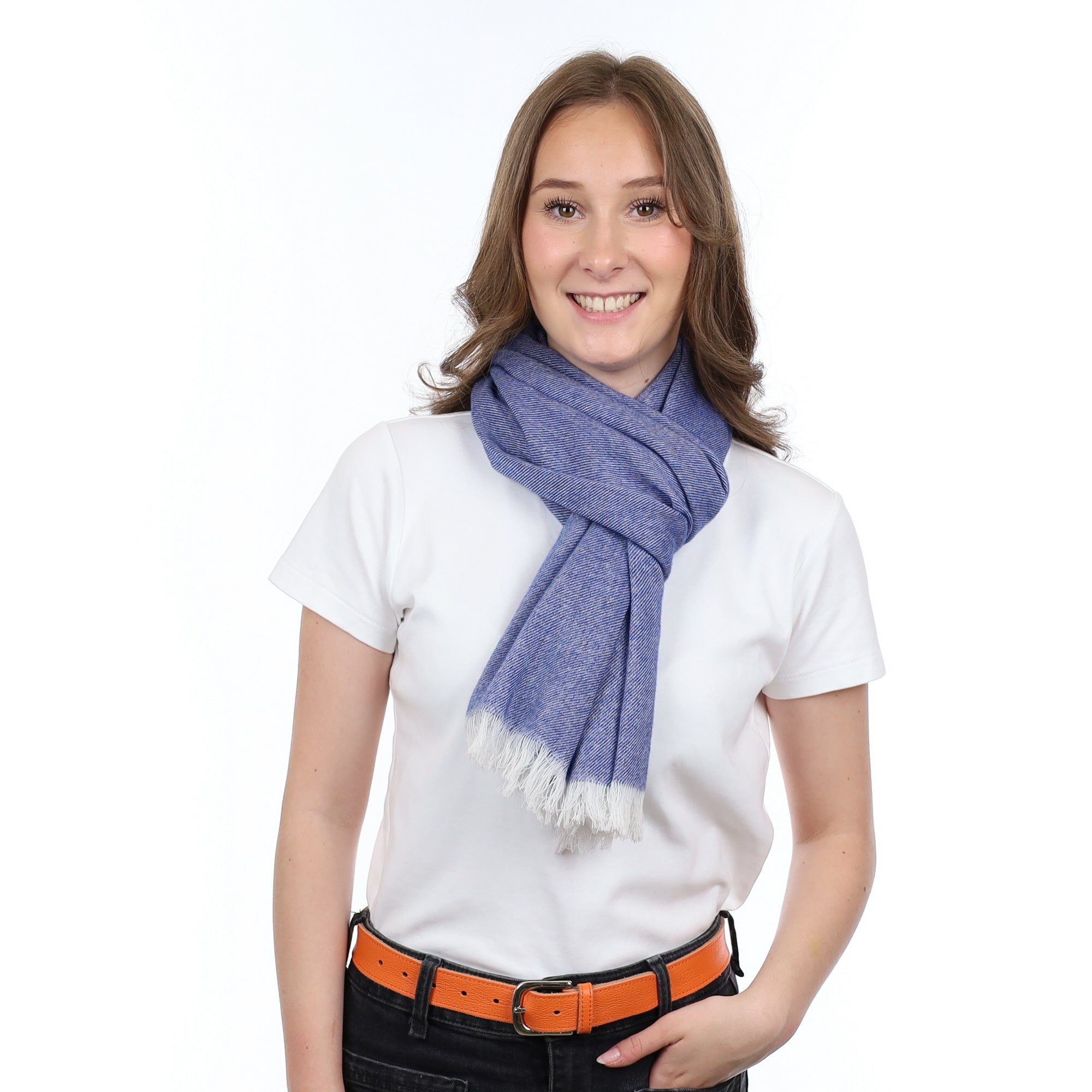 Brand New British French Navy & Ivory Luxury Woven Cashmere Mini Wrap