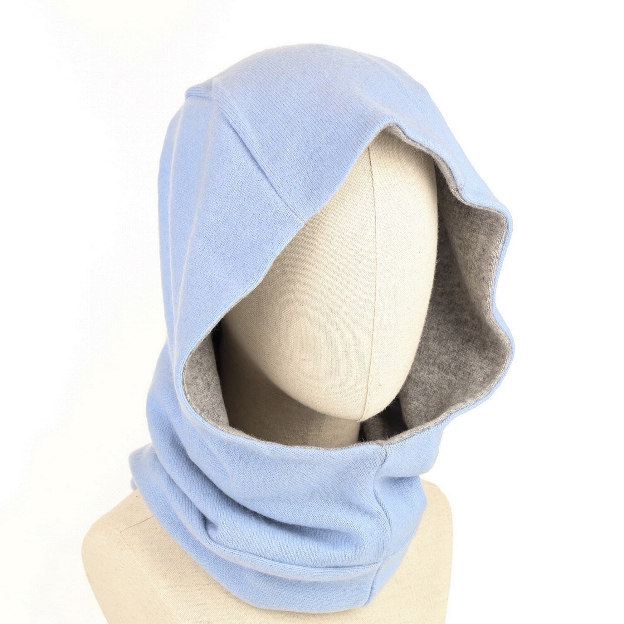 Sky Blue and Smoke Grey Luxury Reversible Cashmere Hood Unisex