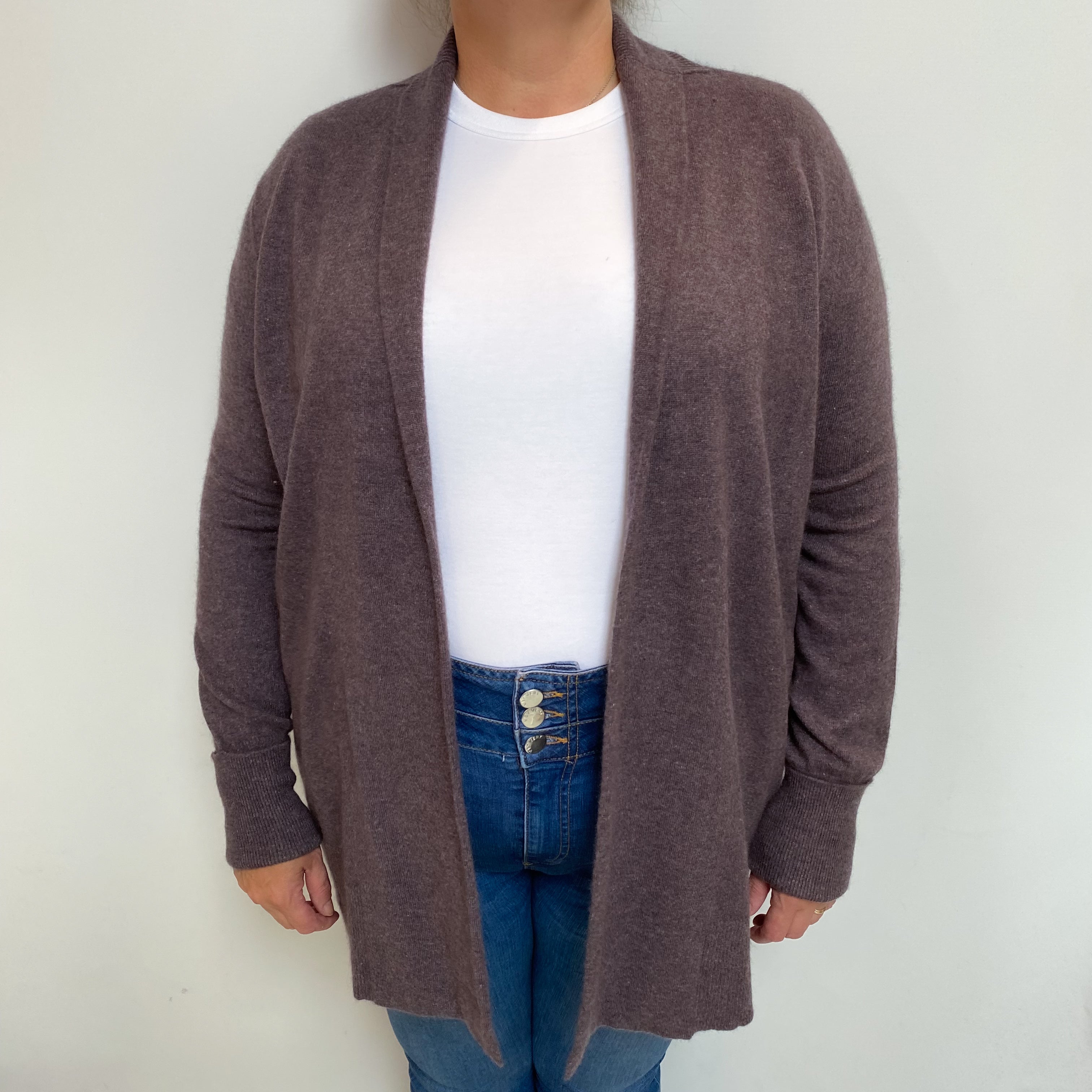 Puce Purple Cashmere Edge To Edge Cardigan Extra Large