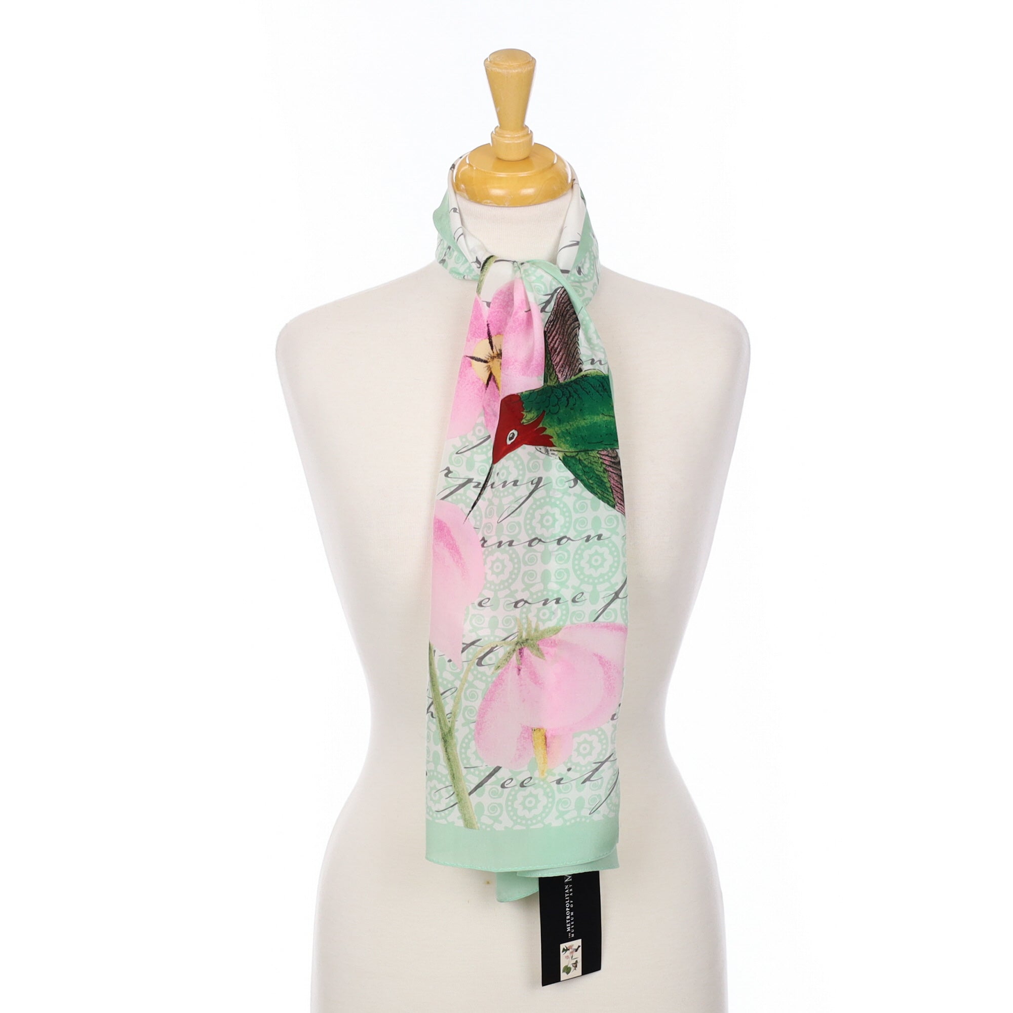 Brand New Green and Pink Long Silk Scarf