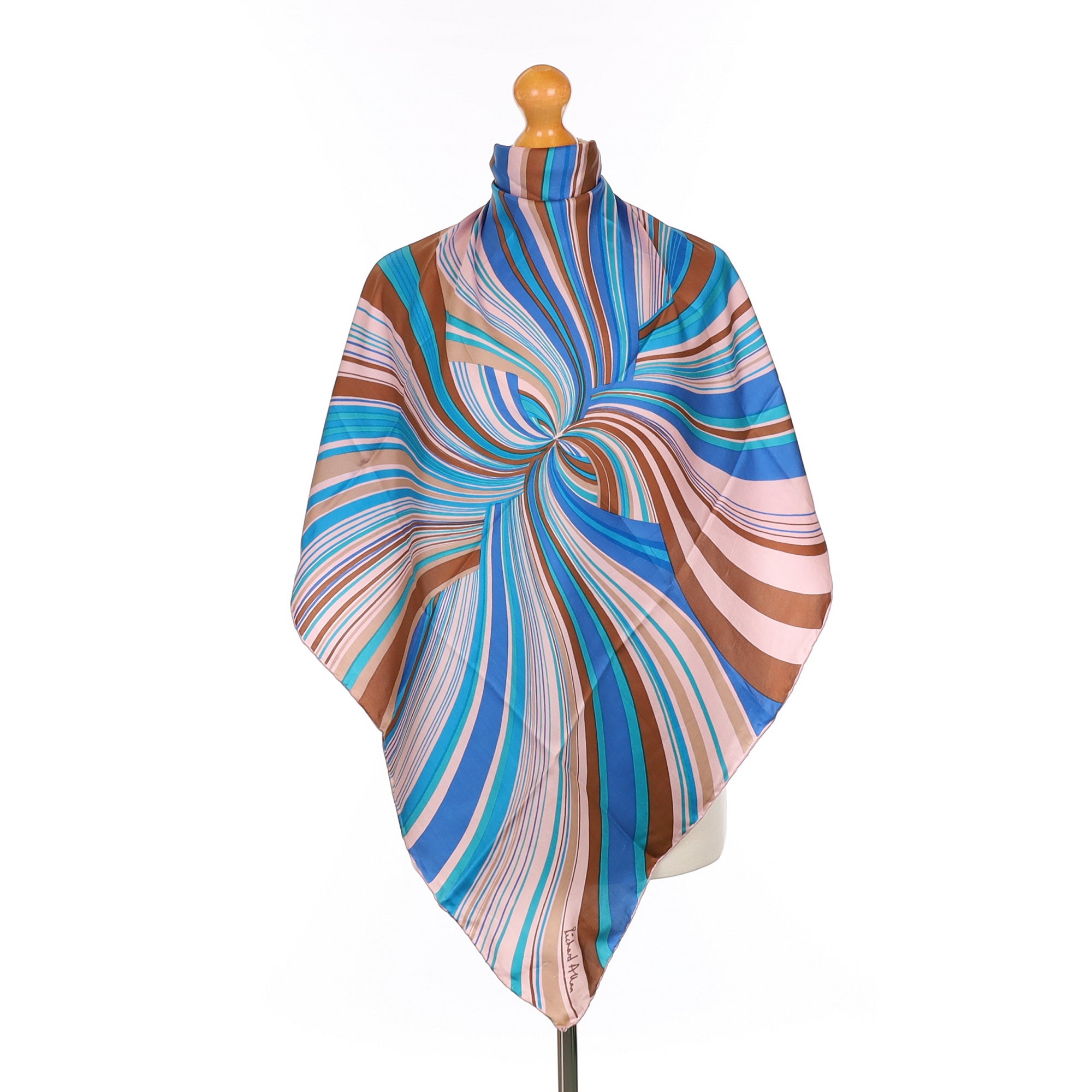 1970’s Richard Allan Blue Swirled Vintage Silk Scarf