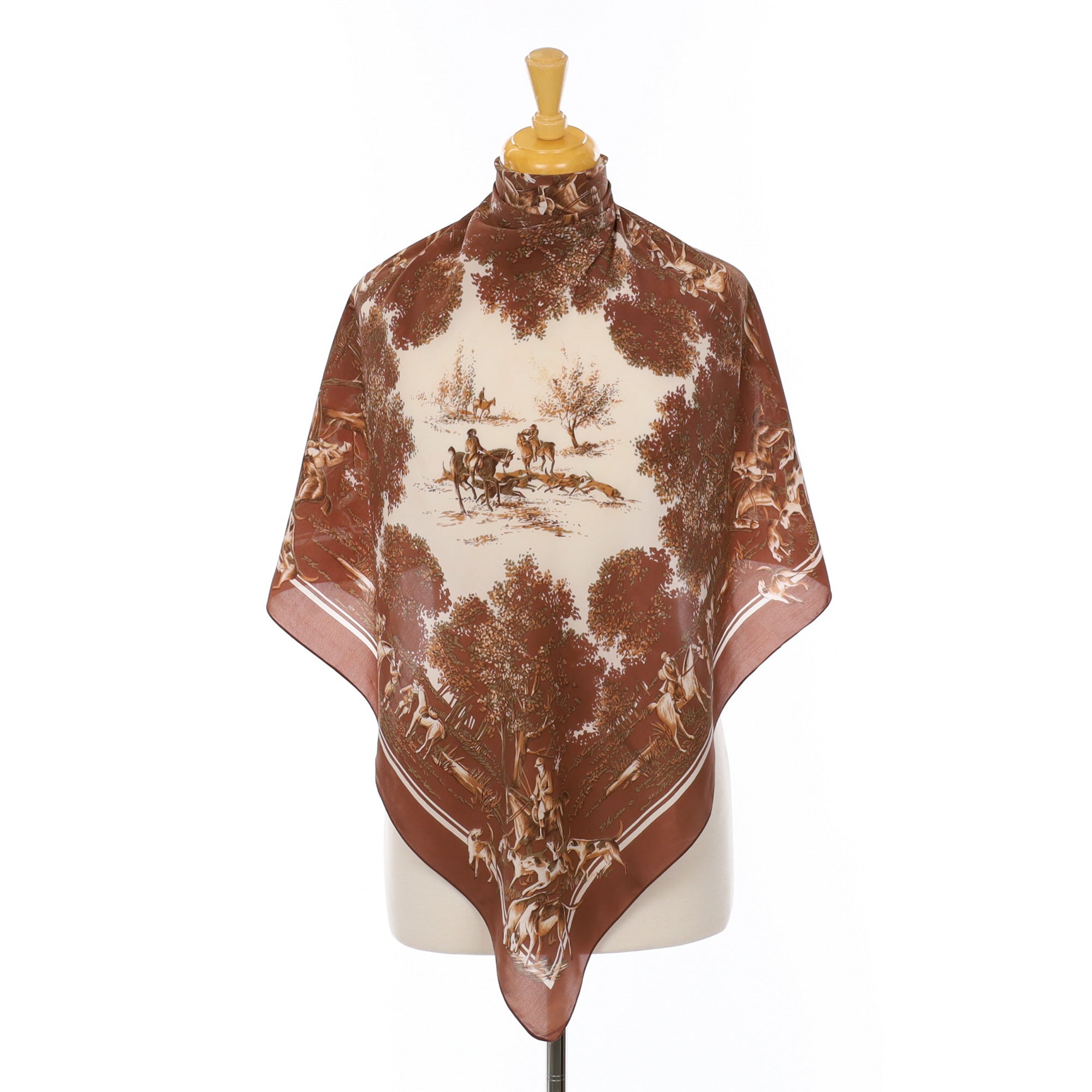 French Equestrian Scene Vintage Silk Scarf