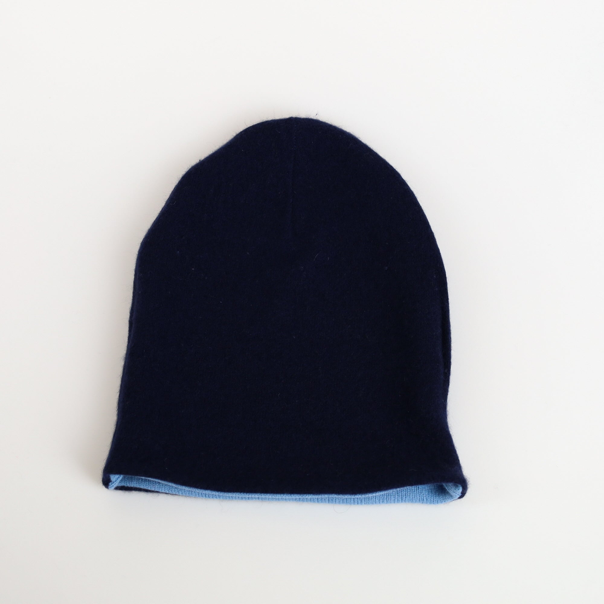 Men’s Navy and Cornflower Blue Reversible Cashmere Beanie Hat