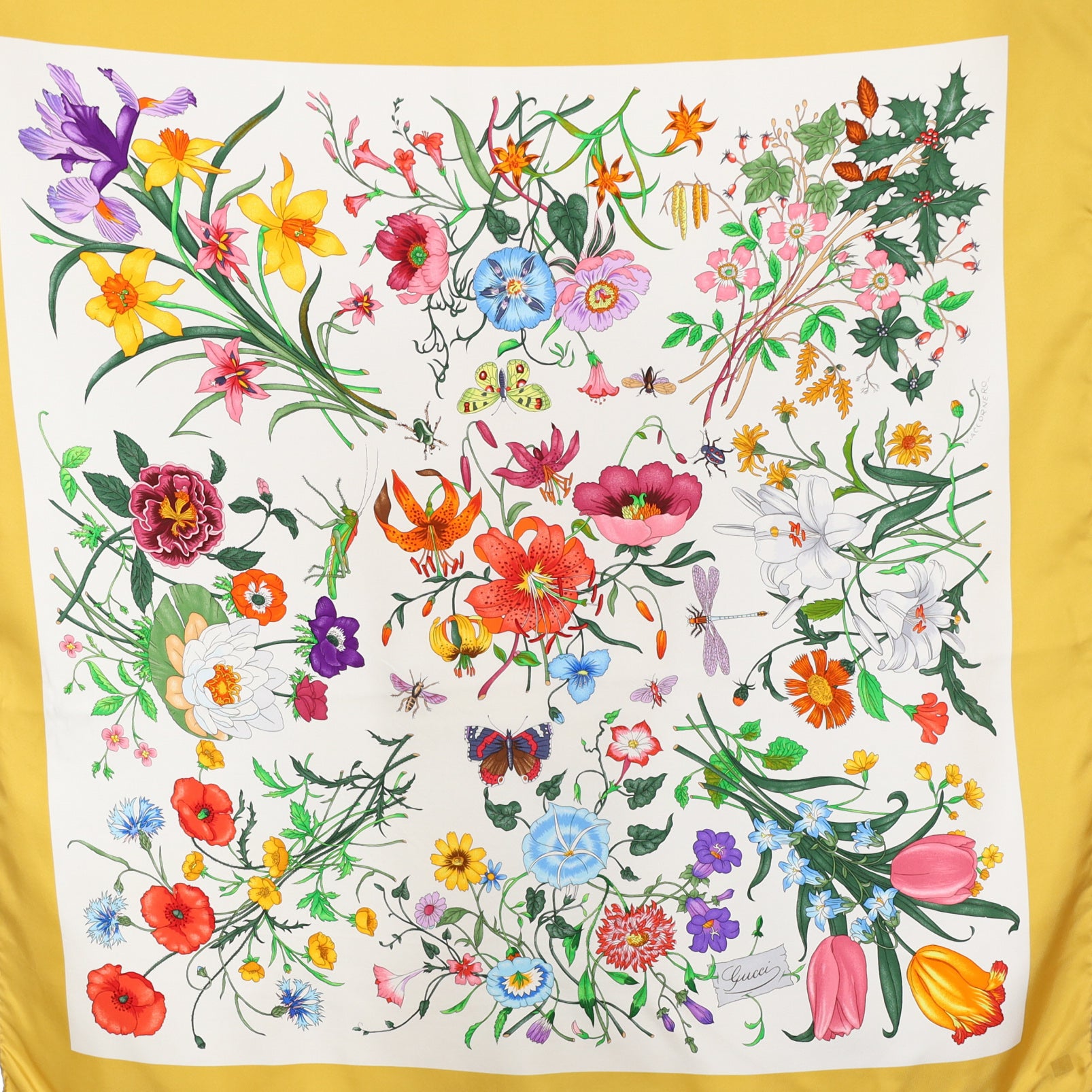 Gucci Designer Cream Floral Silk Scarf