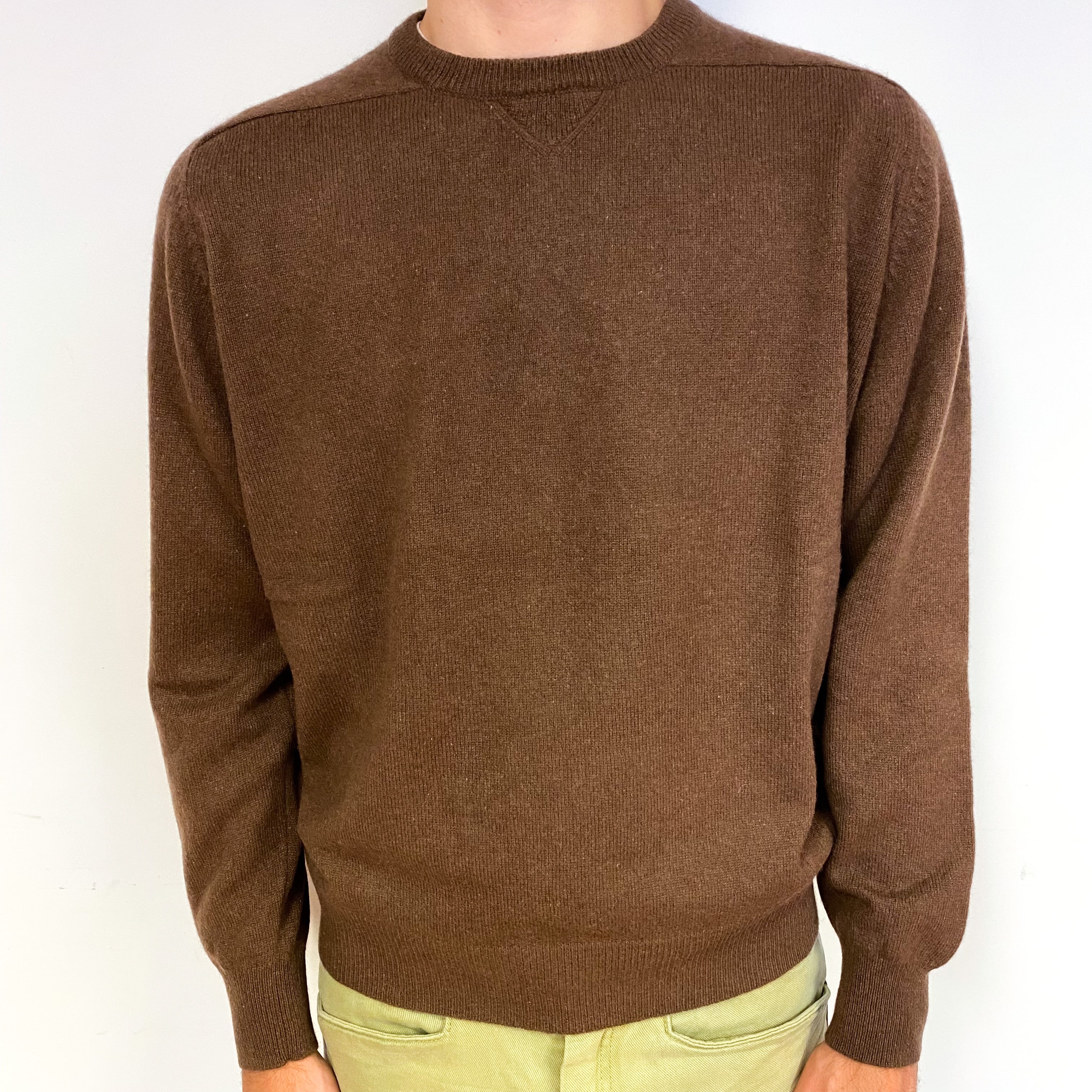 Men's Pecan Brown Cashmere Crew Neck Jumper Large