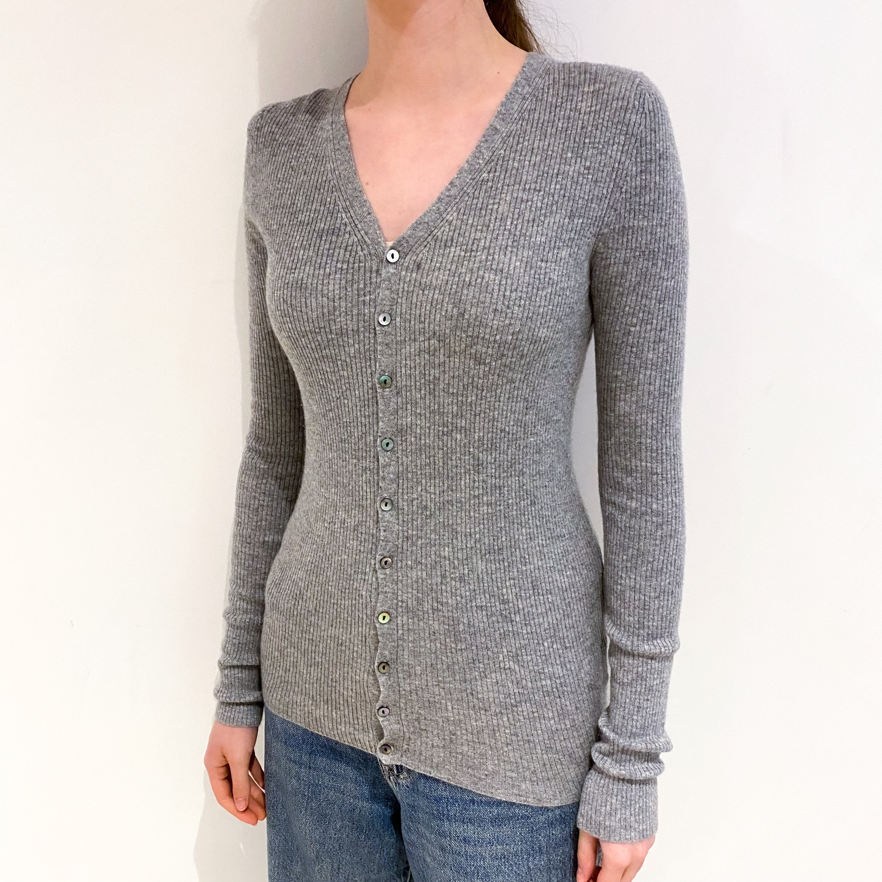 Smoke Grey Cashmere V Neck Cardigan Extra Small