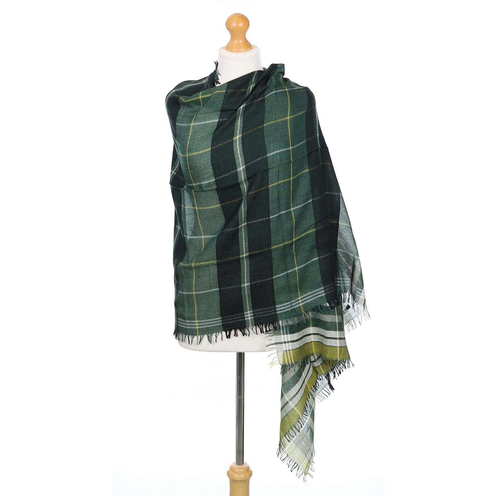 Scottish Begg & Co Green and Yellow Fine Woven Cashmere Wrap