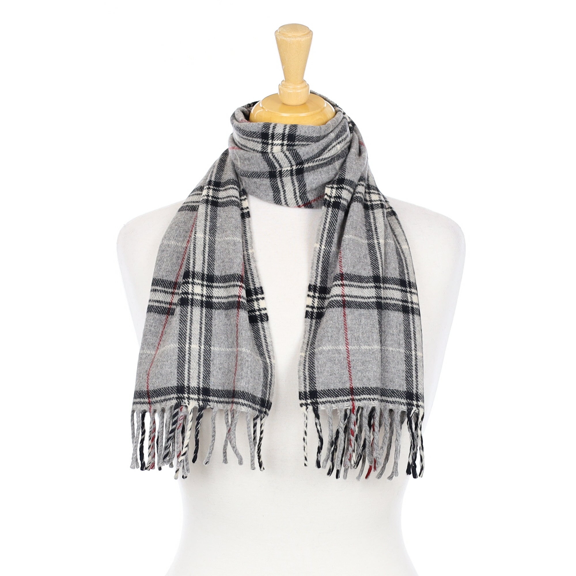 Grey and Black Checked Woven Cashmere Scarf