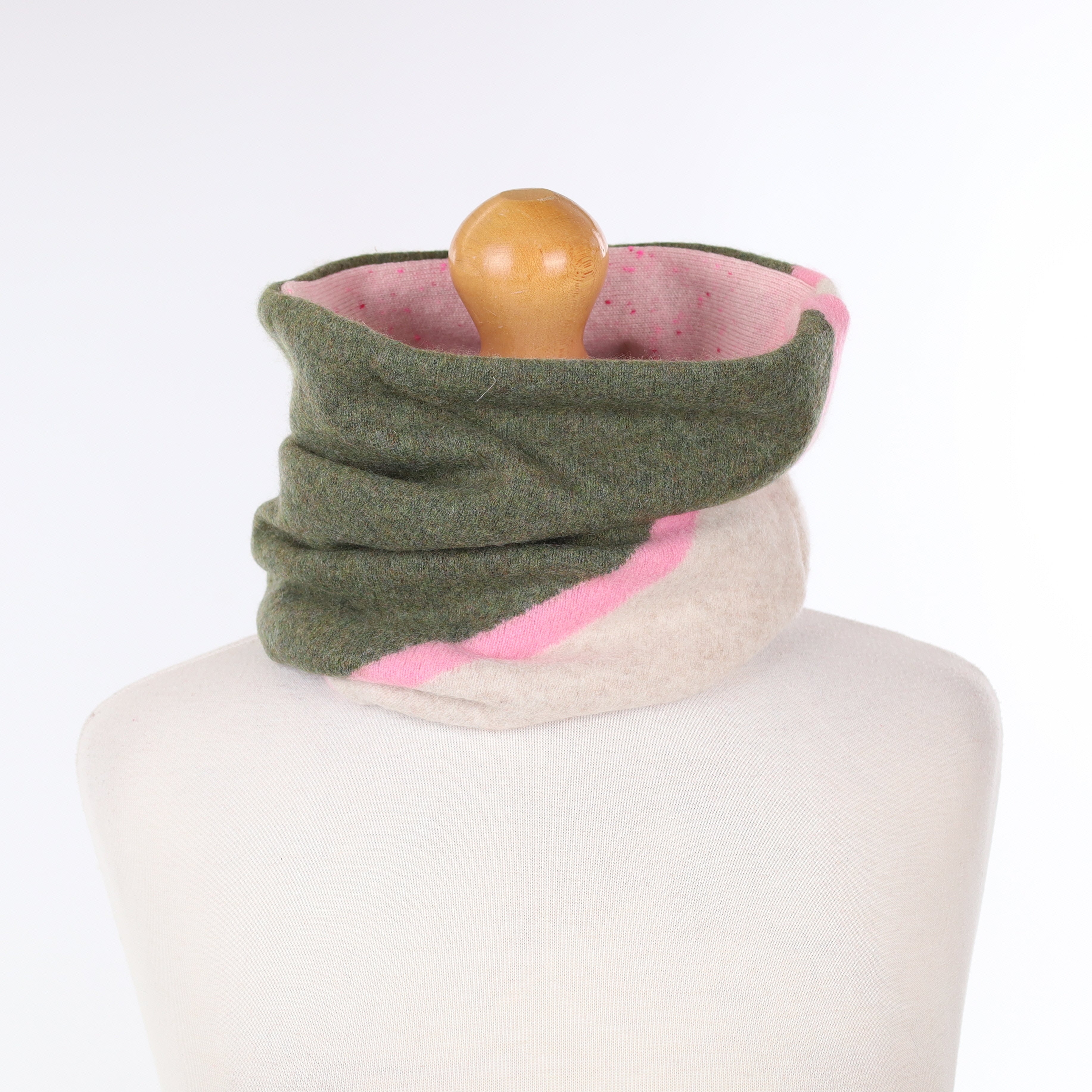 Moss Oatmeal and Pink Patterned Luxury Double Layered Snood