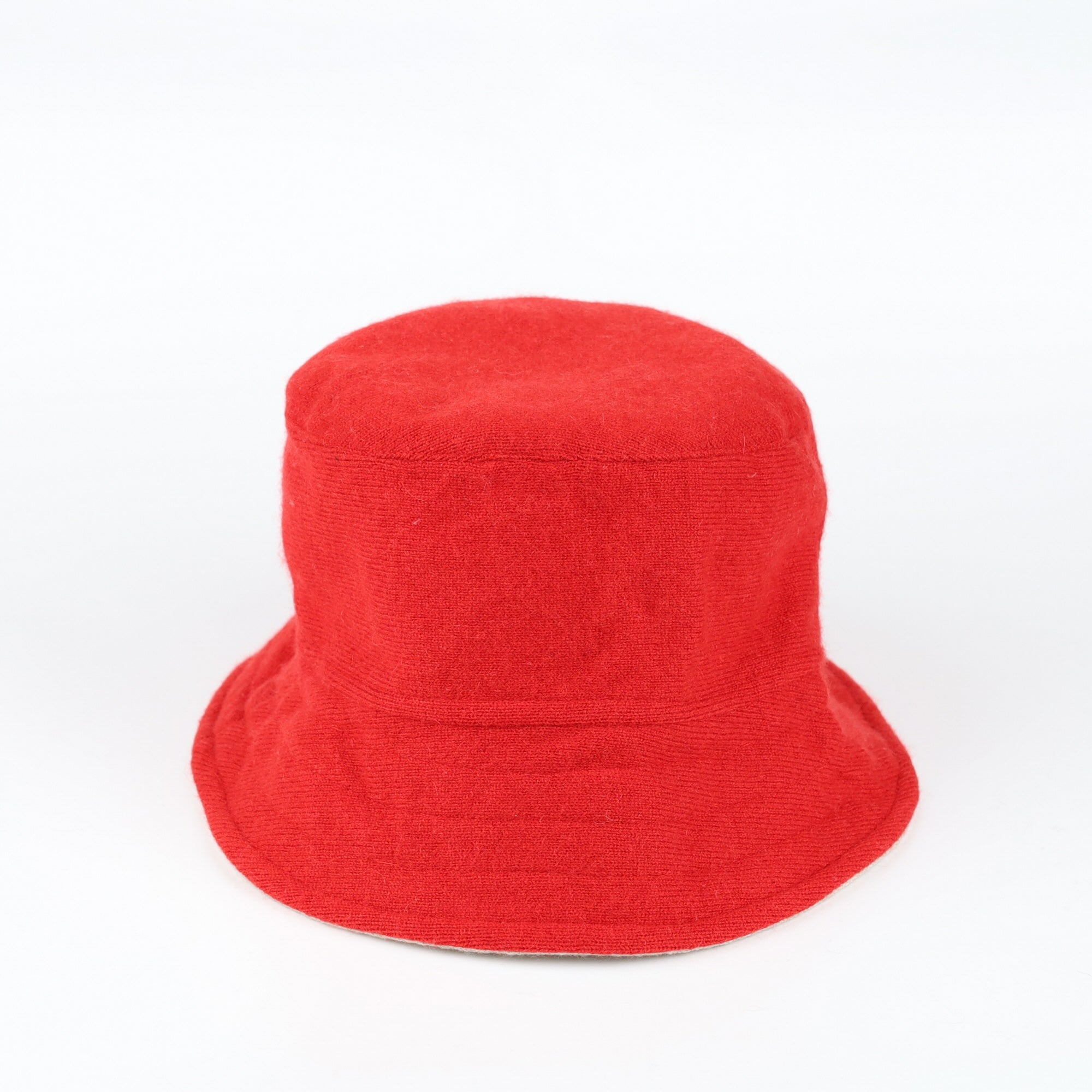 Scarlet Red and Fawn Reversible Cashmere Bucket Hat Small