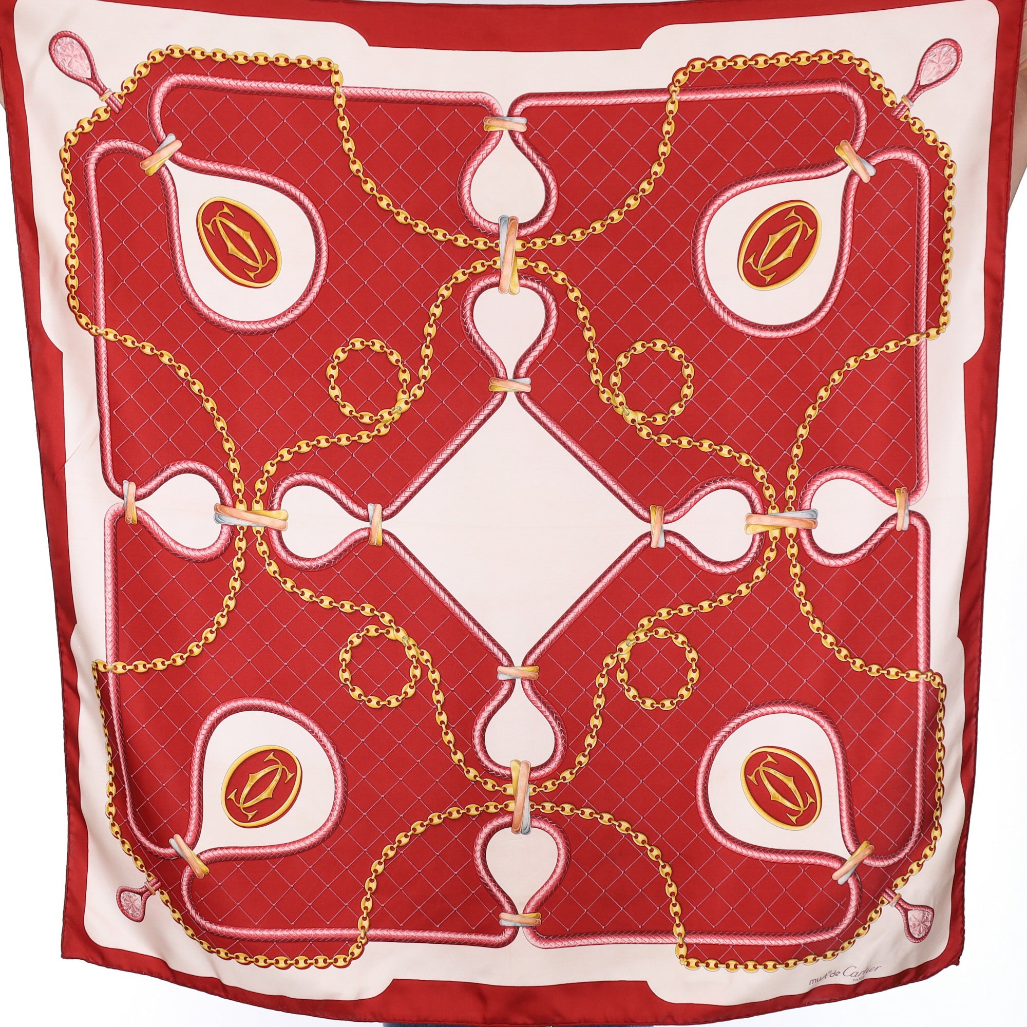 Cartier Red And Gold Chain Silk Scarf
