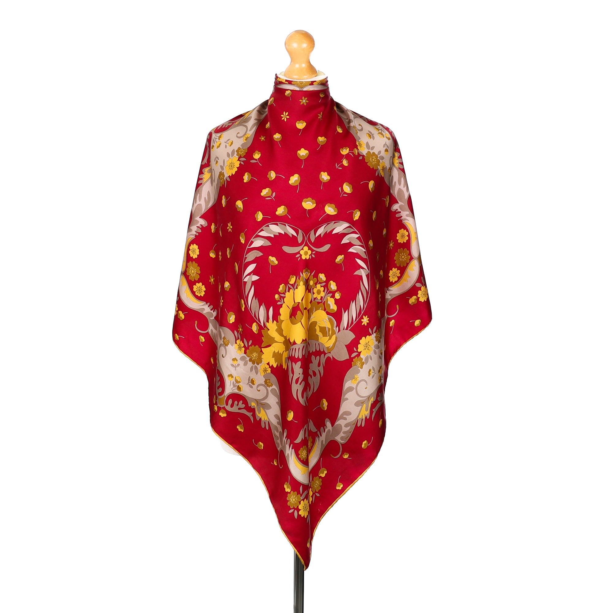 Vintage Cherry Pink Patterned Silk Scarf