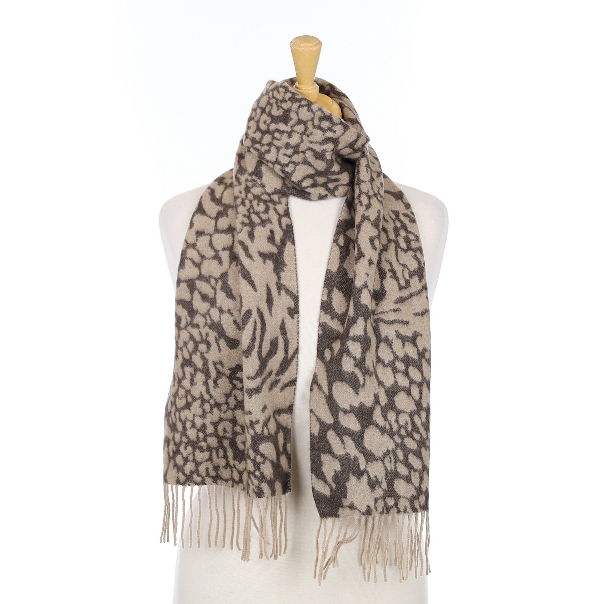 Brown Animal Print Cashmere Woven Scarf