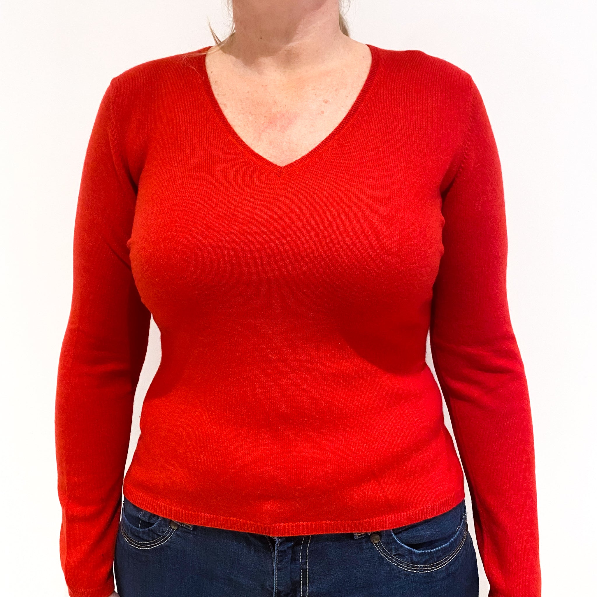 Scarlet Red Cashmere V-Neck Jumper Large Petite