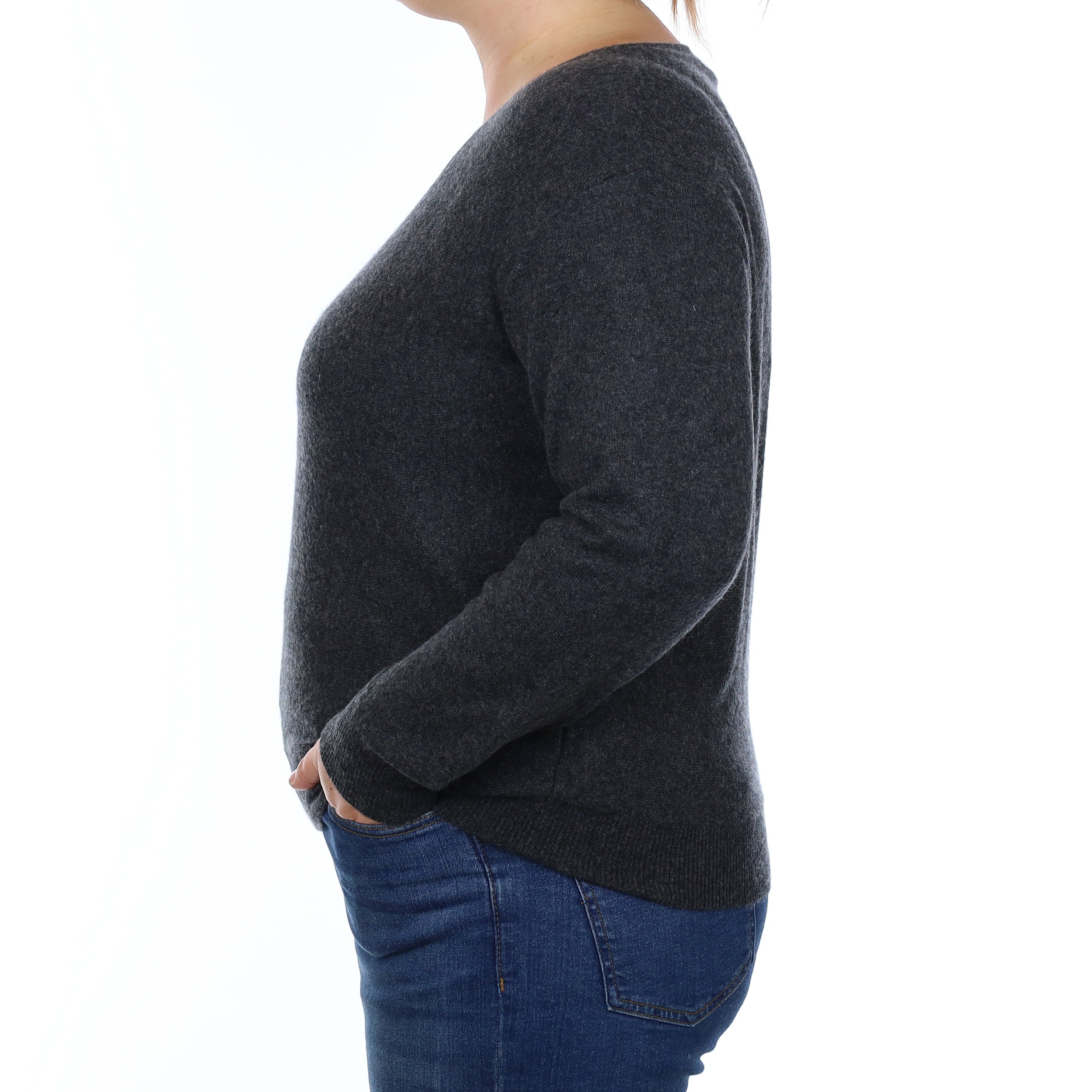 Charcoal Grey Cashmere Crew Neck Jumper Large