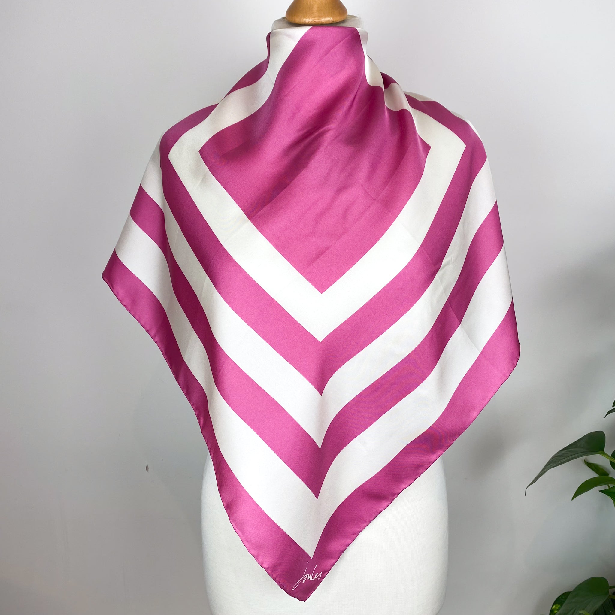 Immaculate Joules Pink and Ivory Striped Silk Scarf