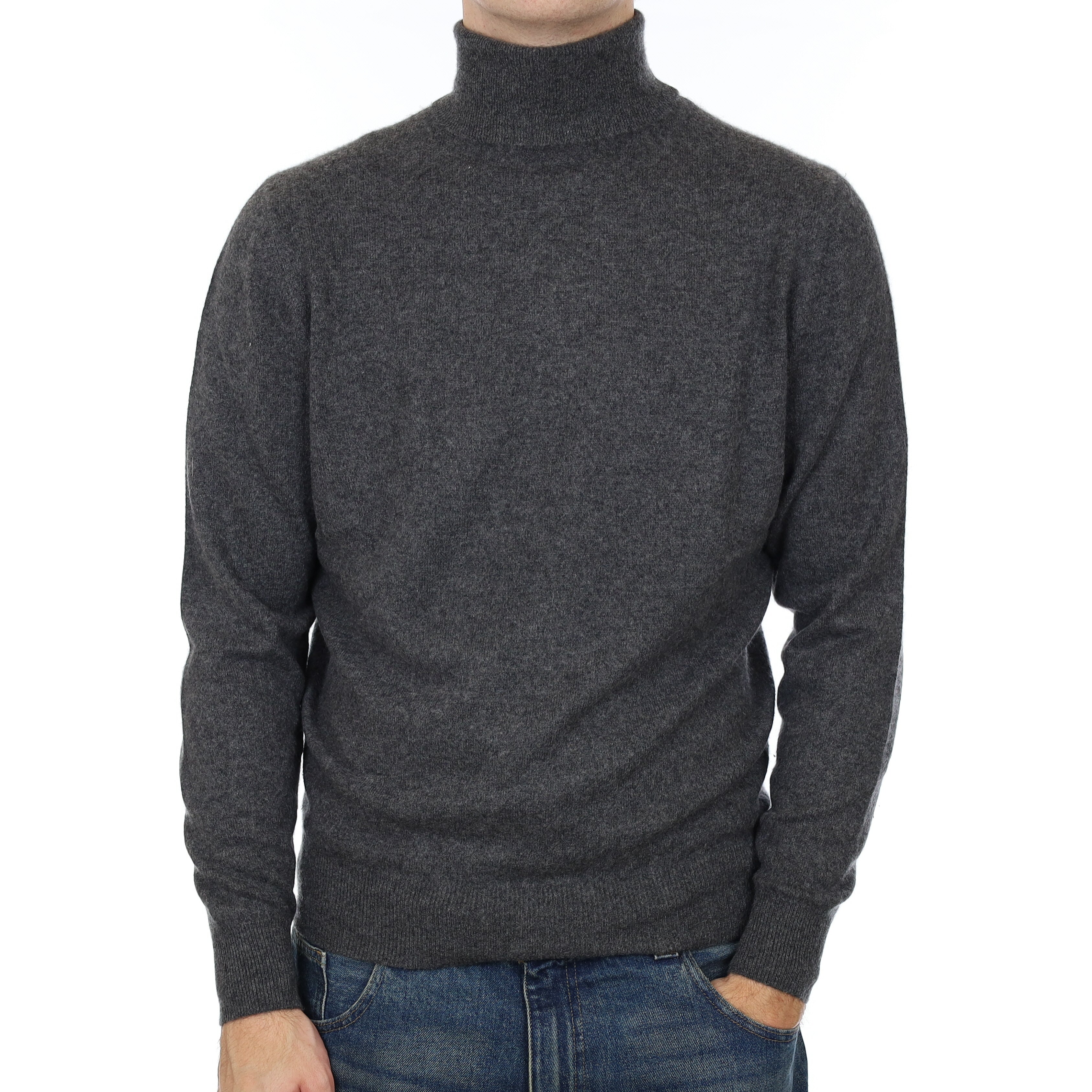 Men’s Granite Grey Cashmere Polo Neck Jumper Large