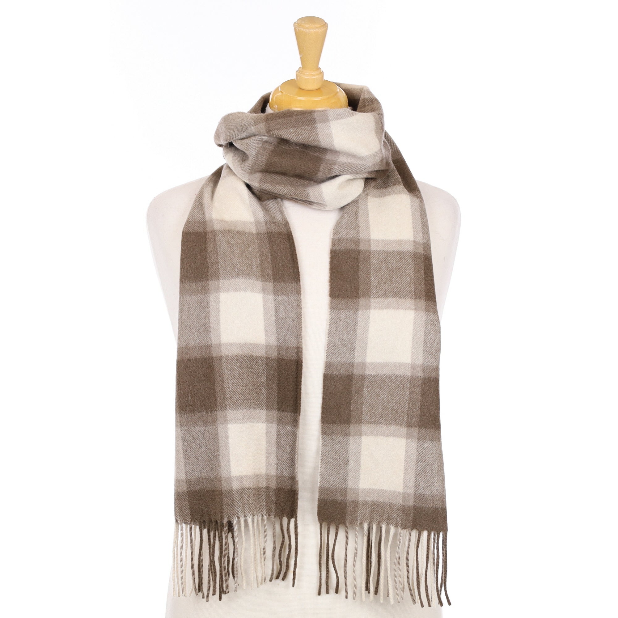 Scottish Mocha and Cream Check Woven Cashmere Scarf