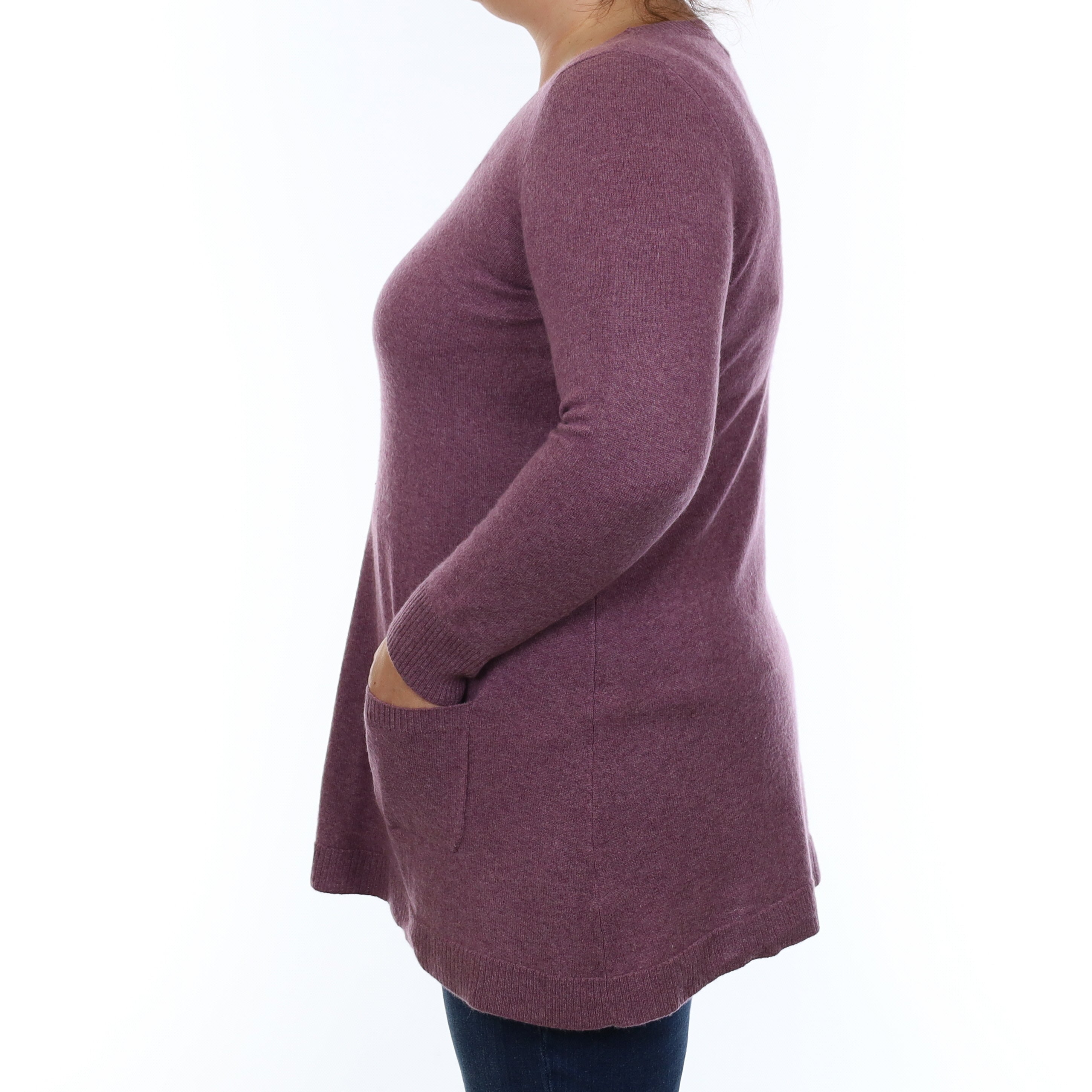 Heather Purple Cashmere Crew Neck Tunic Jumper with Pockets Large