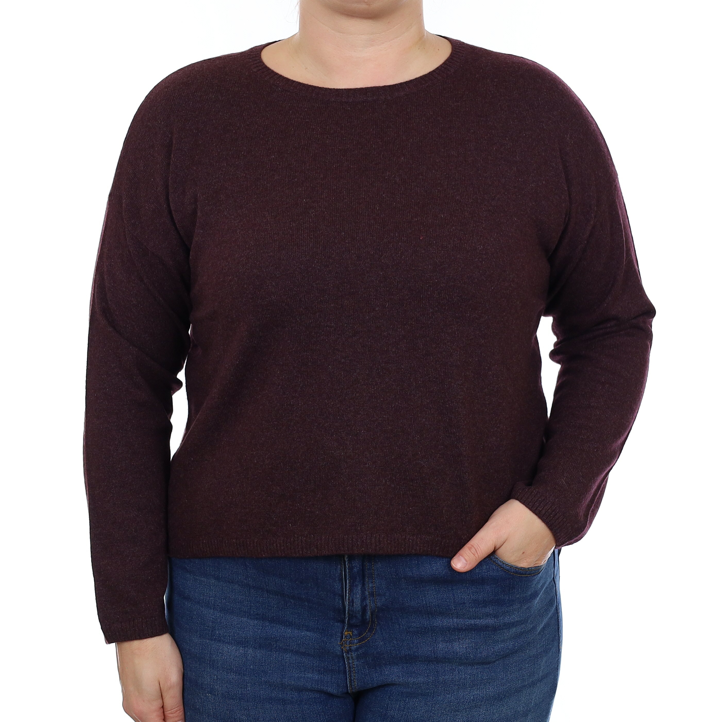 Deep Aubergine Purple Cashmere Boxy Crew Neck Jumper Large