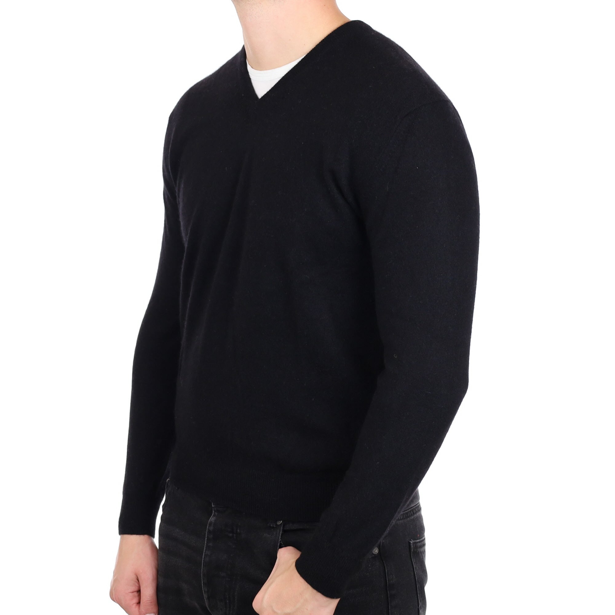 Men's Black Cashmere V Neck Jumper XL