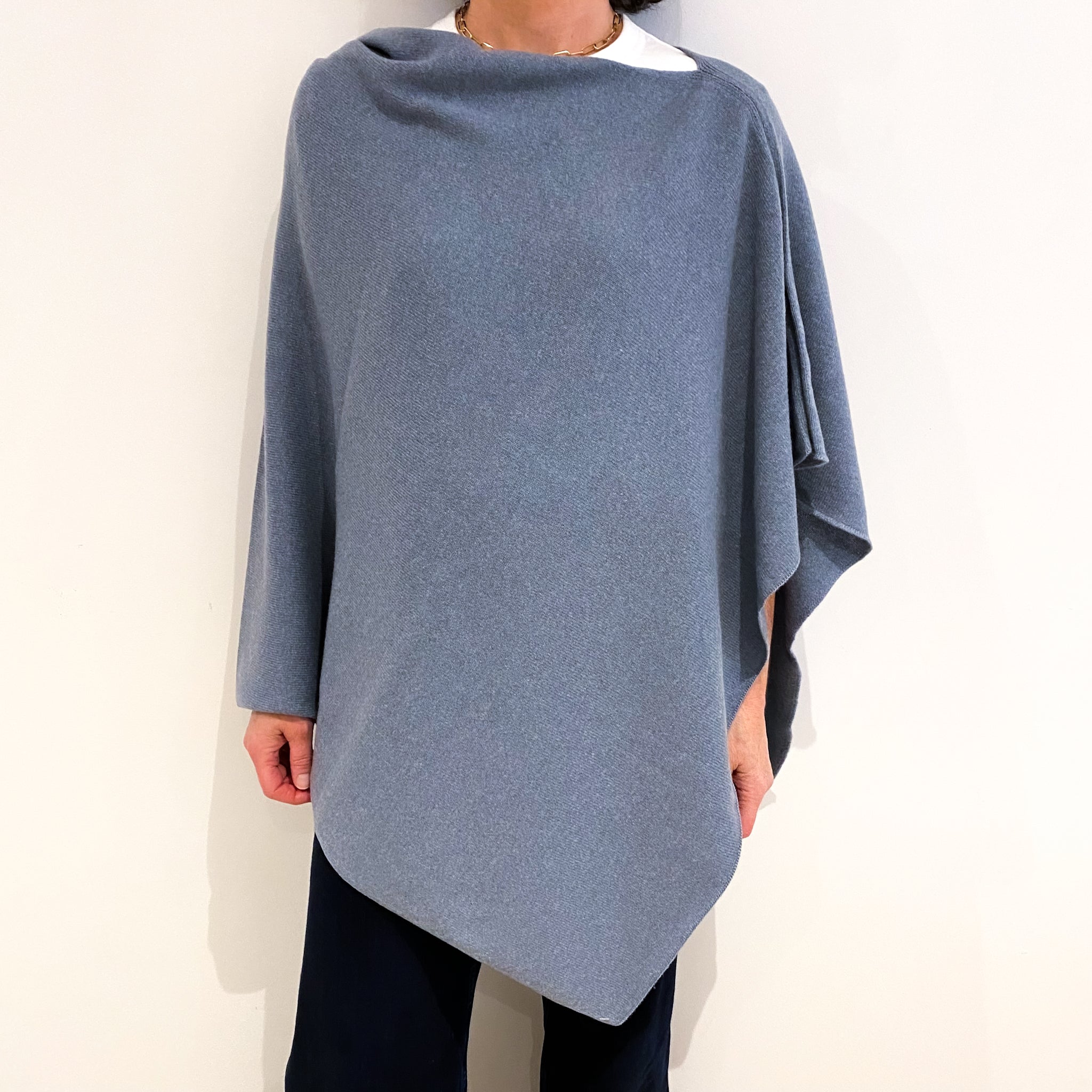 Brand New Scottish Faded Denim Cashmere Poncho One Size