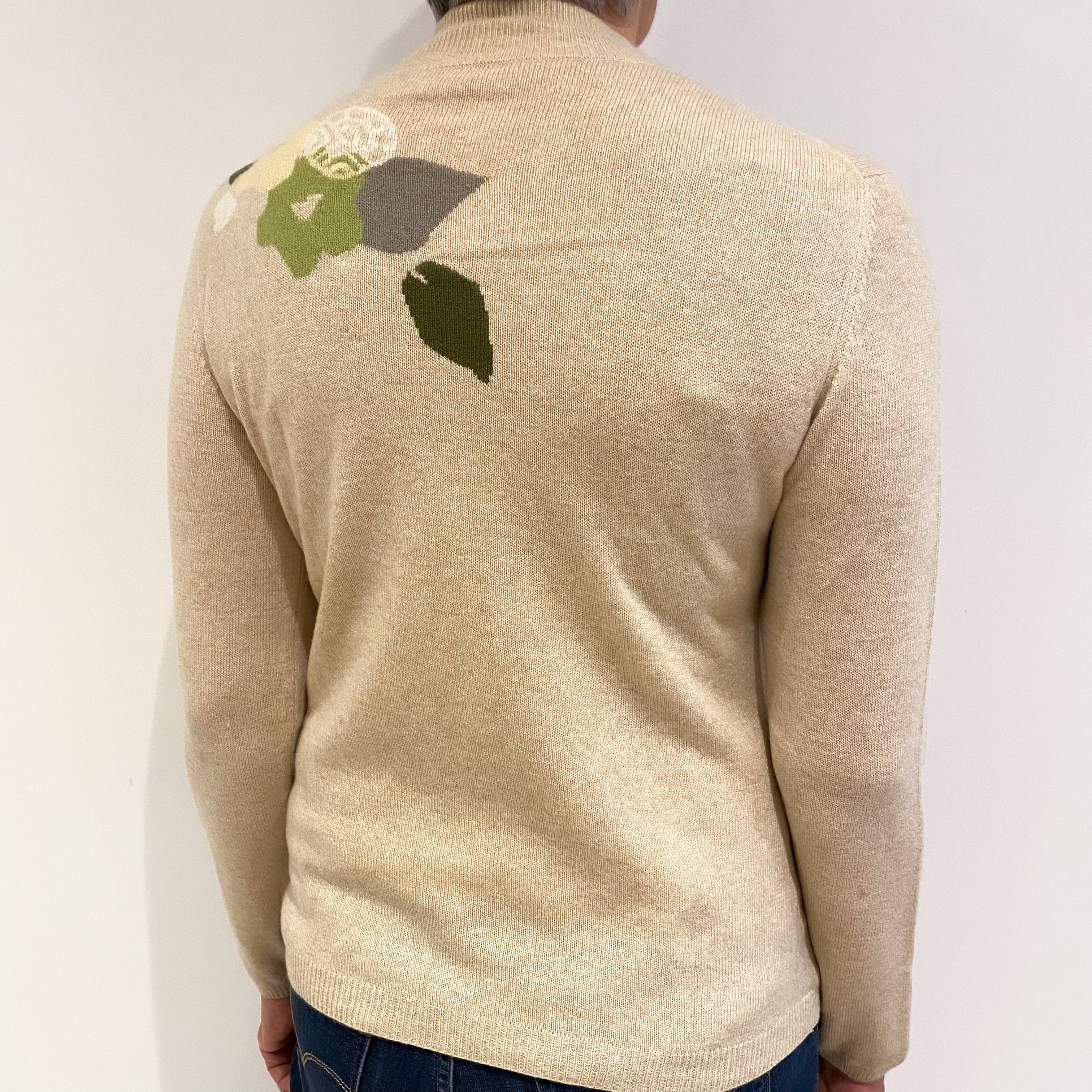Oatmeal Beige Cashmere Funnel Neck Jumper Medium