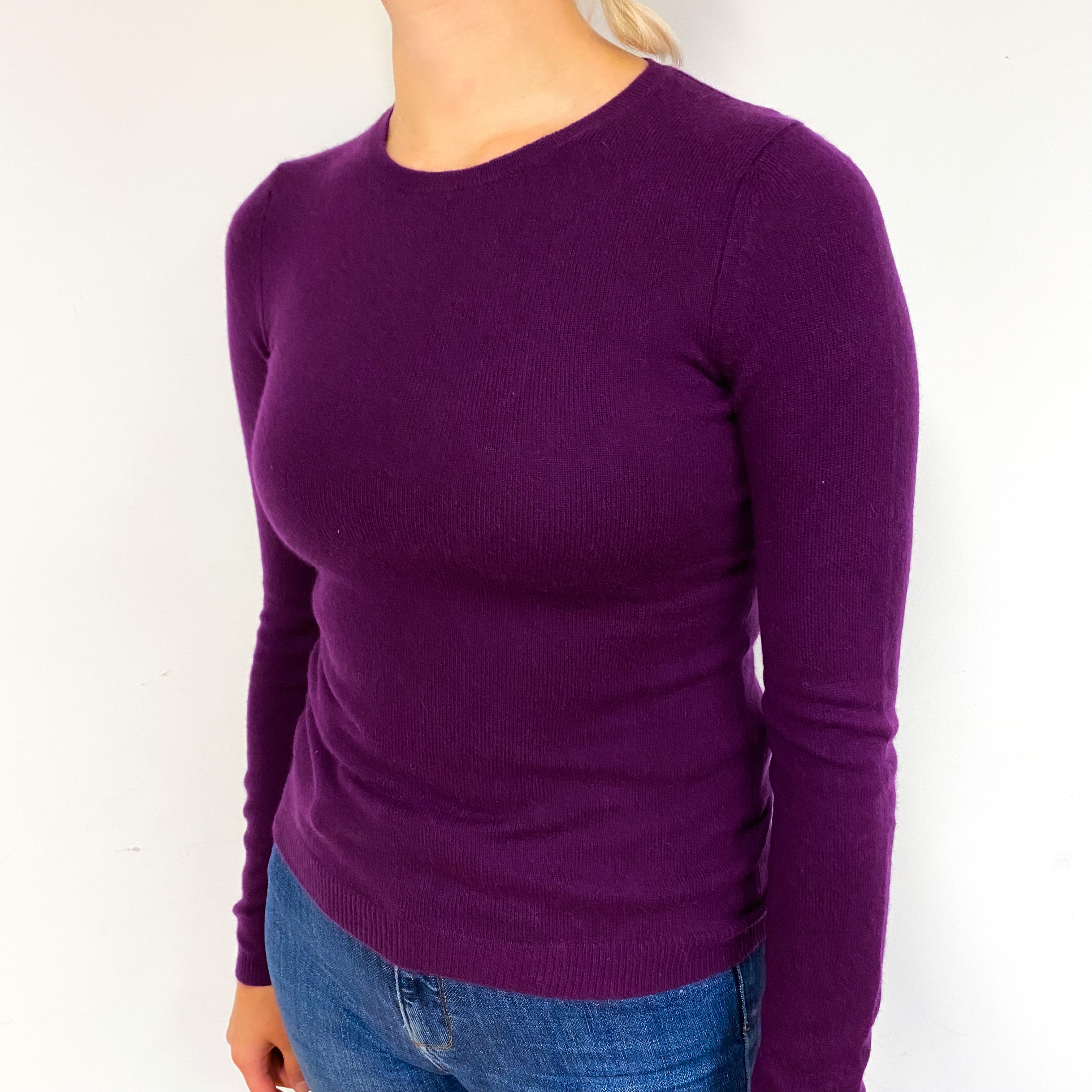 Plum Purple Cashmere Crew Neck Jumper Small