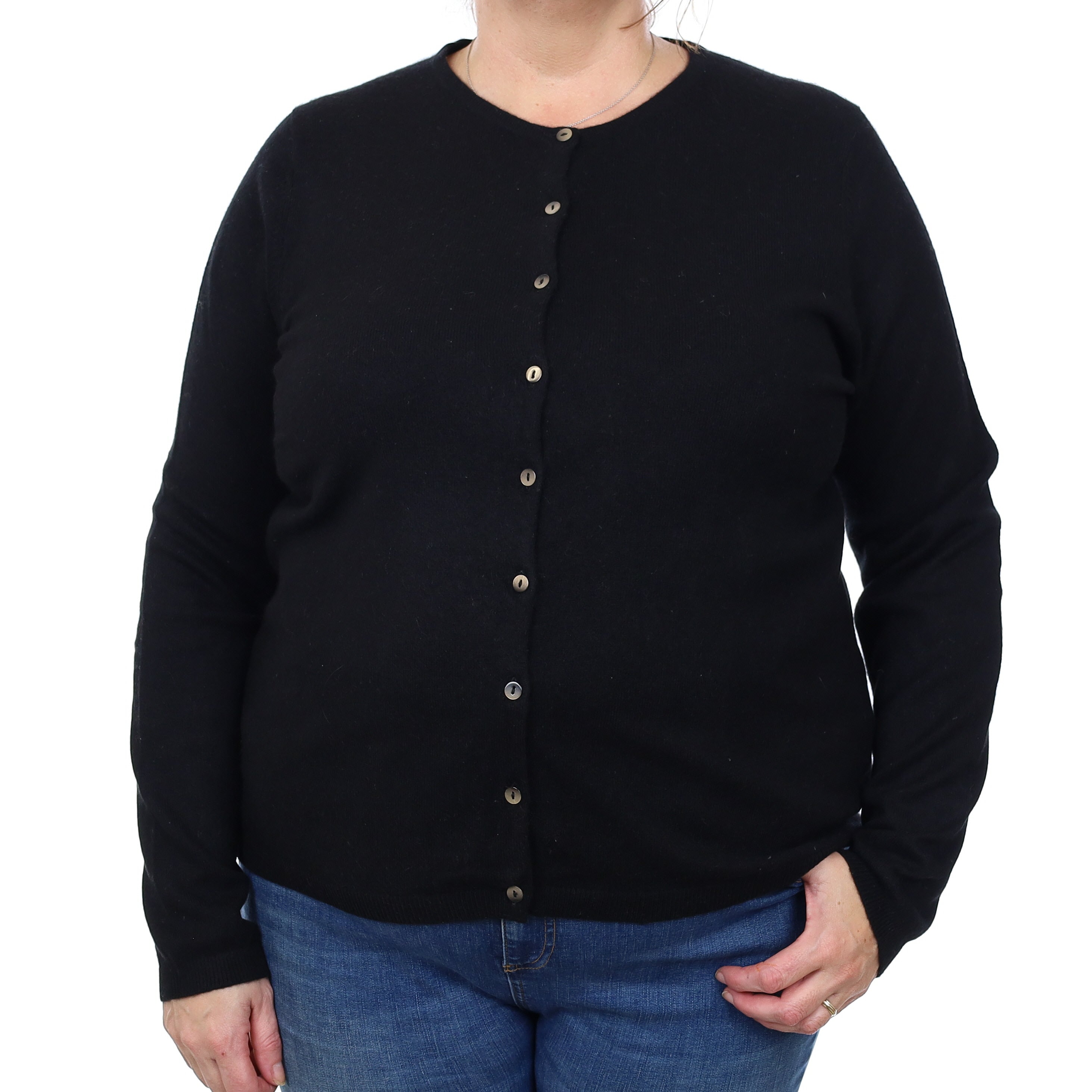 Black Cashmere Crew Neck Cardigan Extra Large