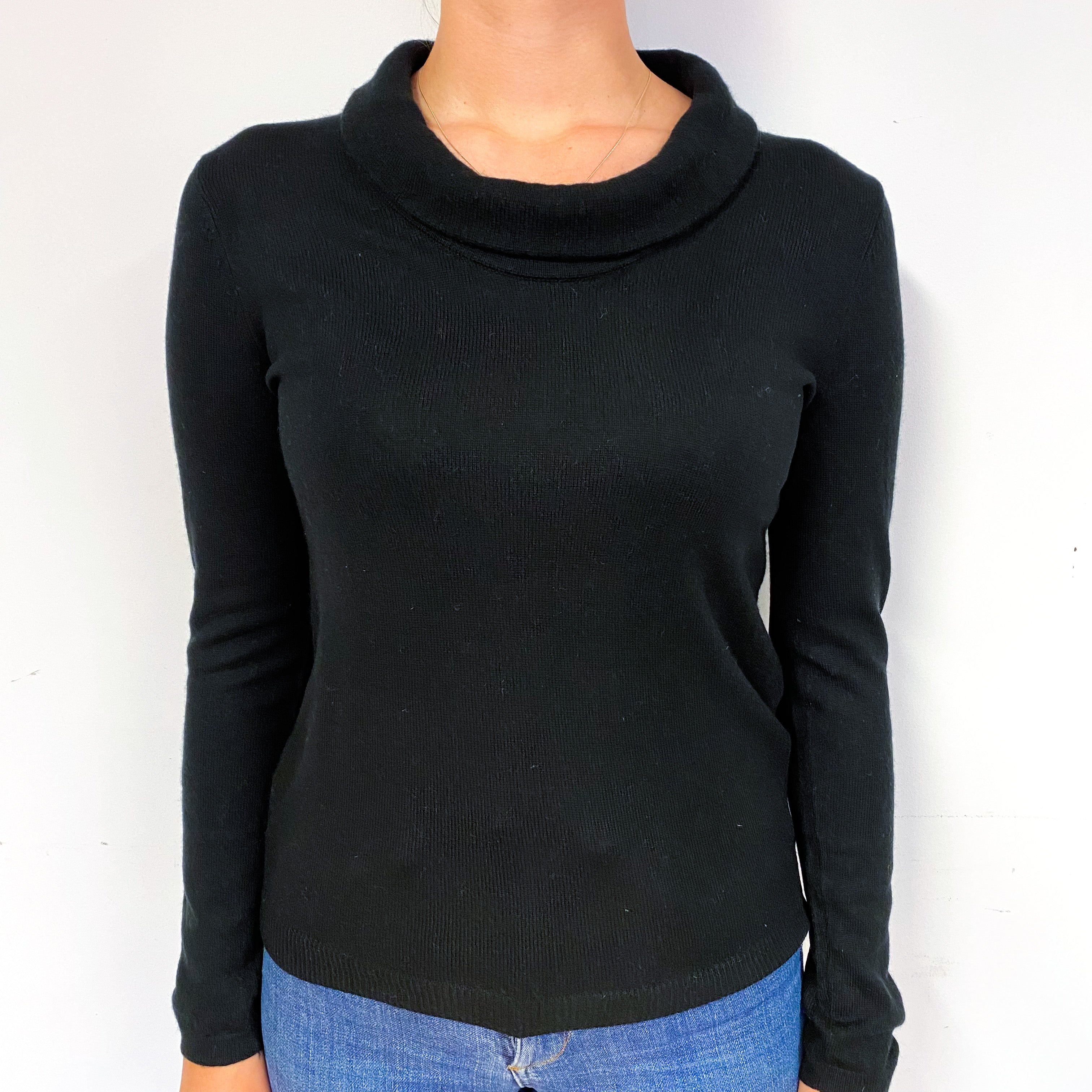 Black Cashmere Funnel Neck Jumper Small