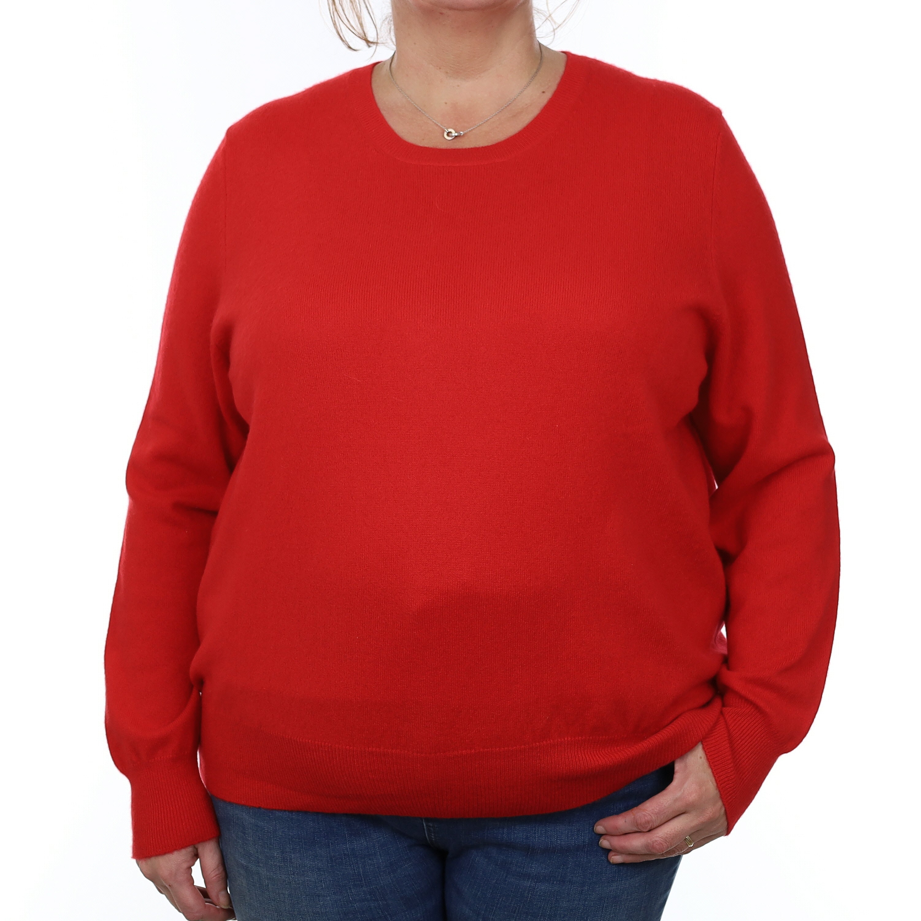Vermillion Red Cashmere Crew Neck Jumper Extra Extra Large