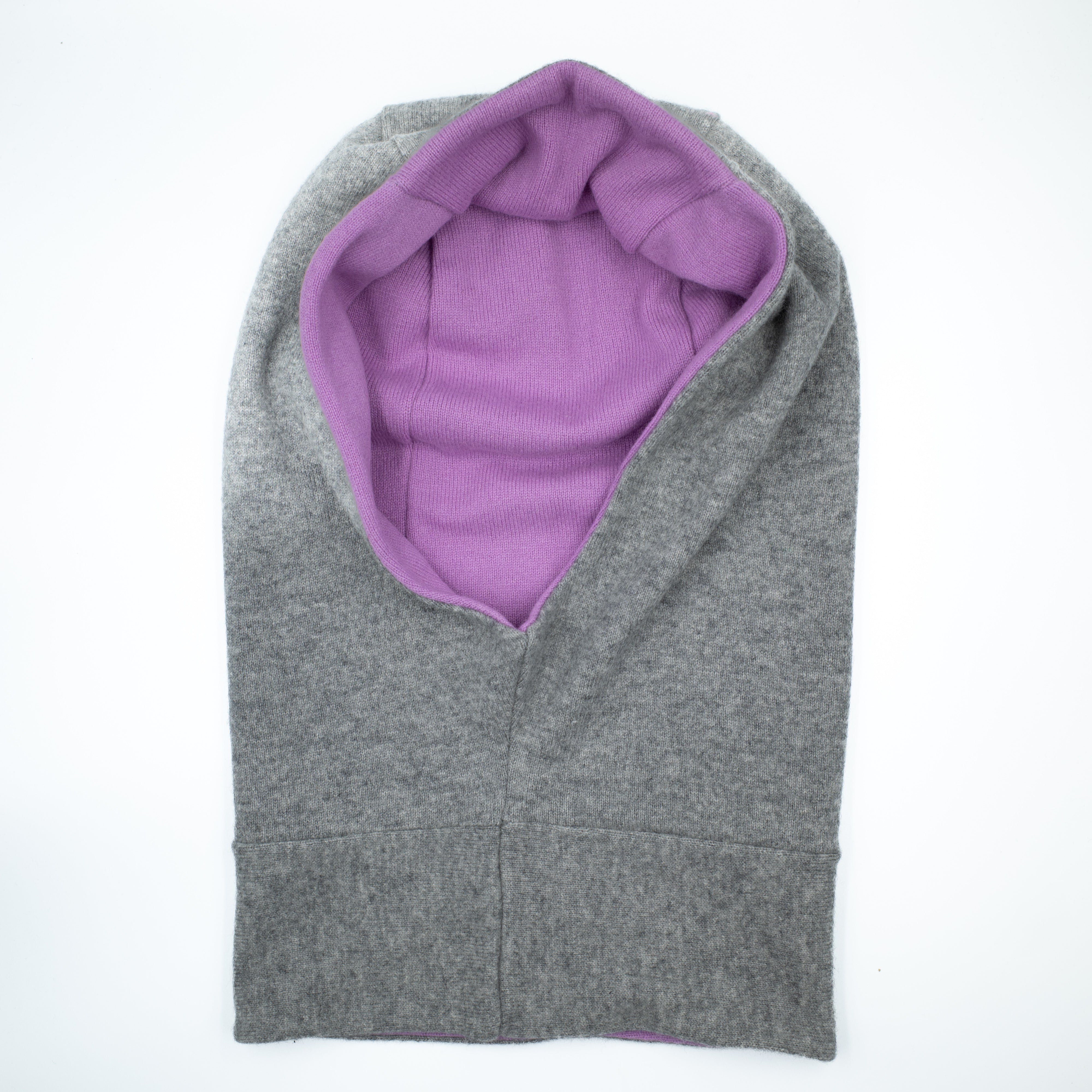 Smoke Grey and Mauve Pink Luxury Reversible Cashmere Hood Unisex