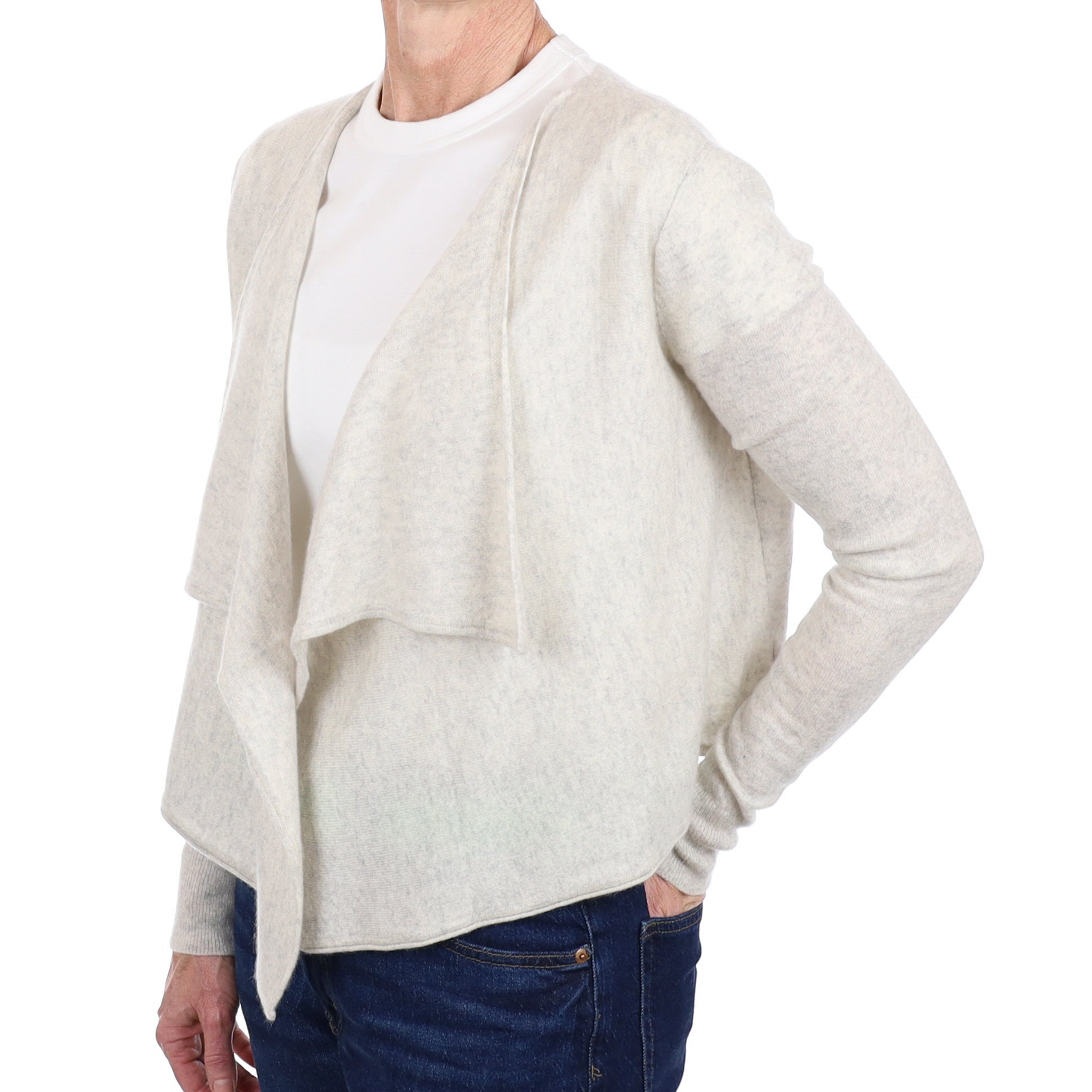 Vince Mist Grey Cashmere Edge To Edge Waterfall Cardigan Small