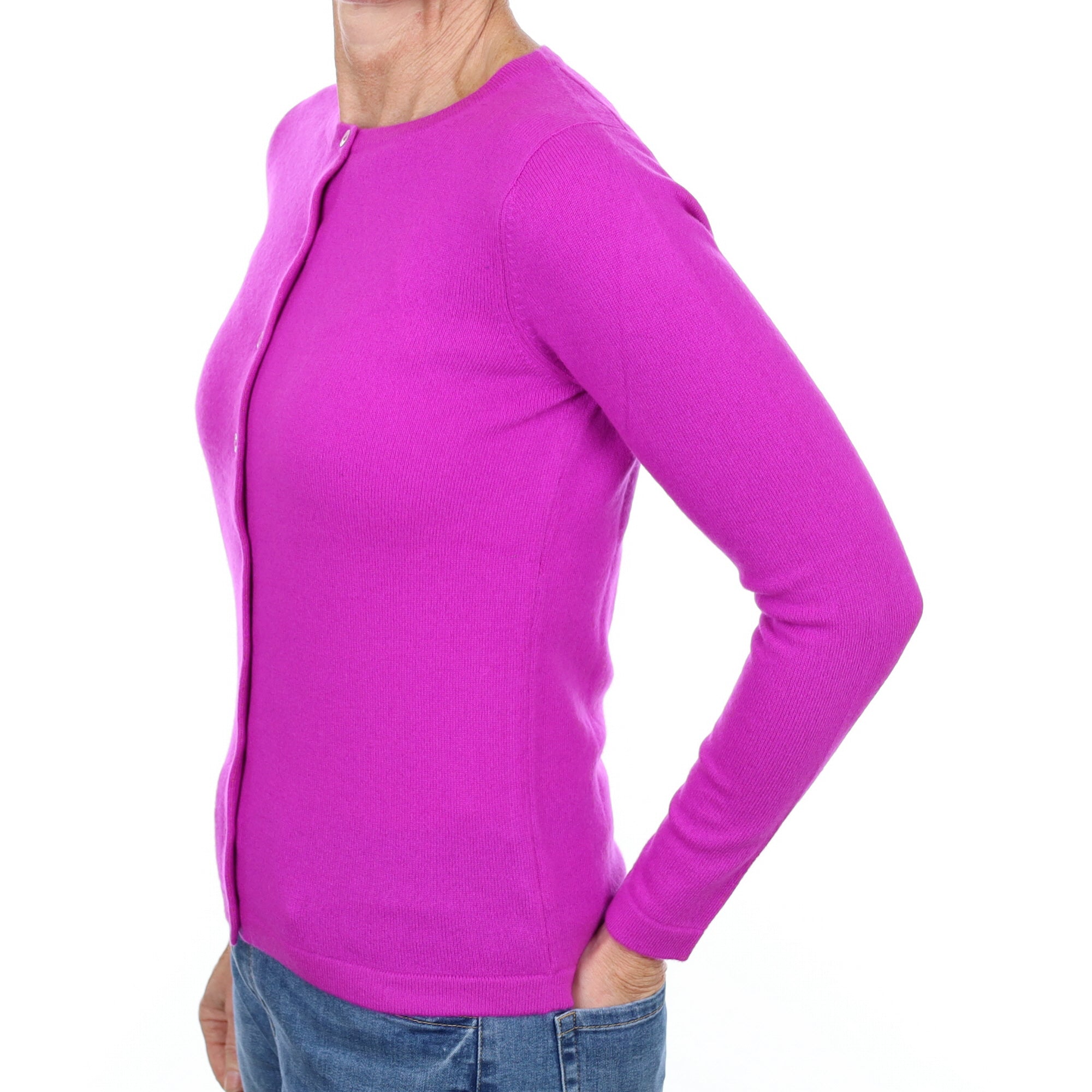 New Magenta Purple Cashmere Crew Neck Cardigan Small
