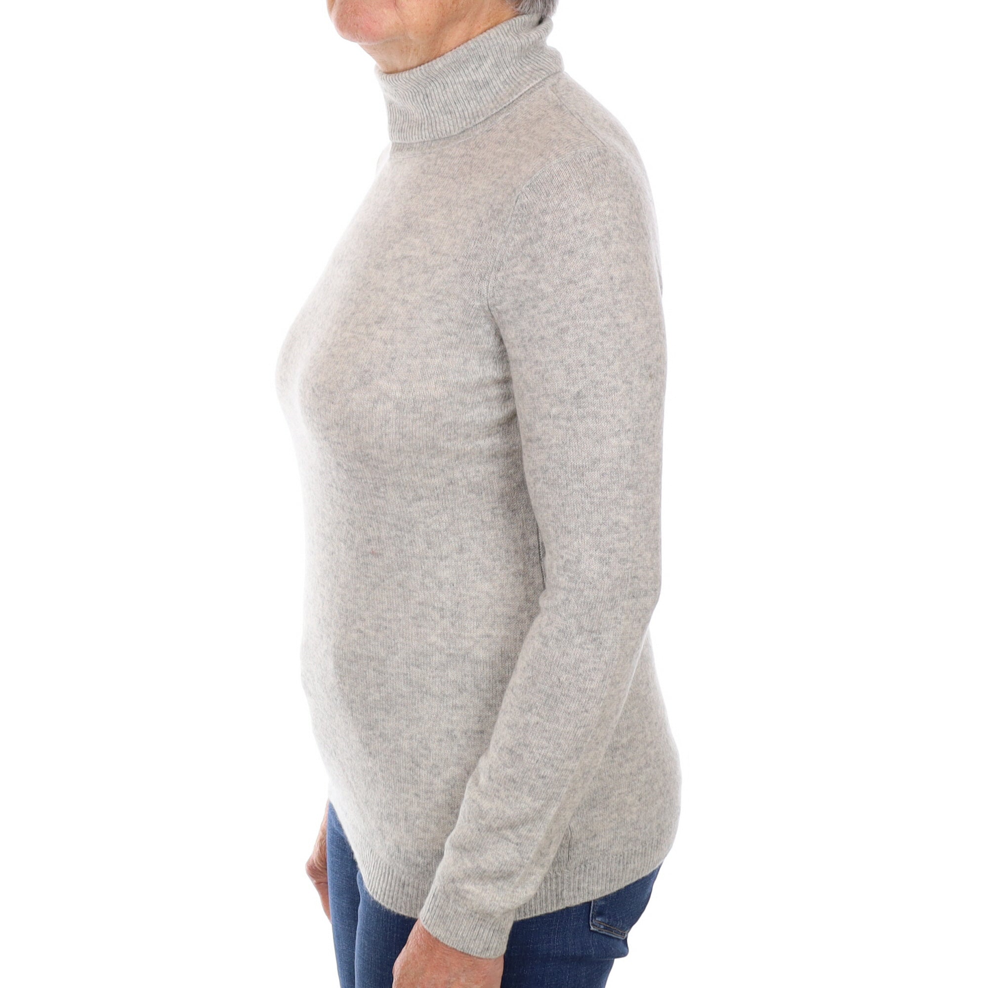 Smoke Grey Cashmere Lightweight Polo Neck Jumper Medium