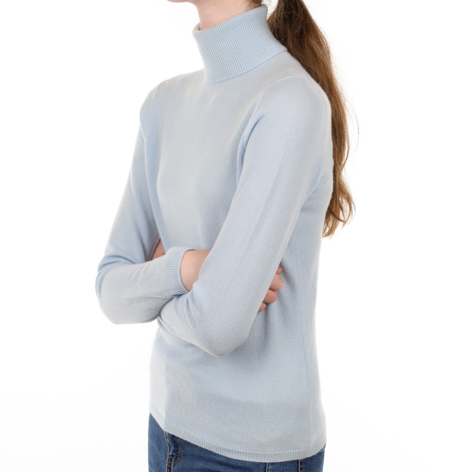 Jaeger Powder Blue Cashmere Polo Neck Jumper Extra Small