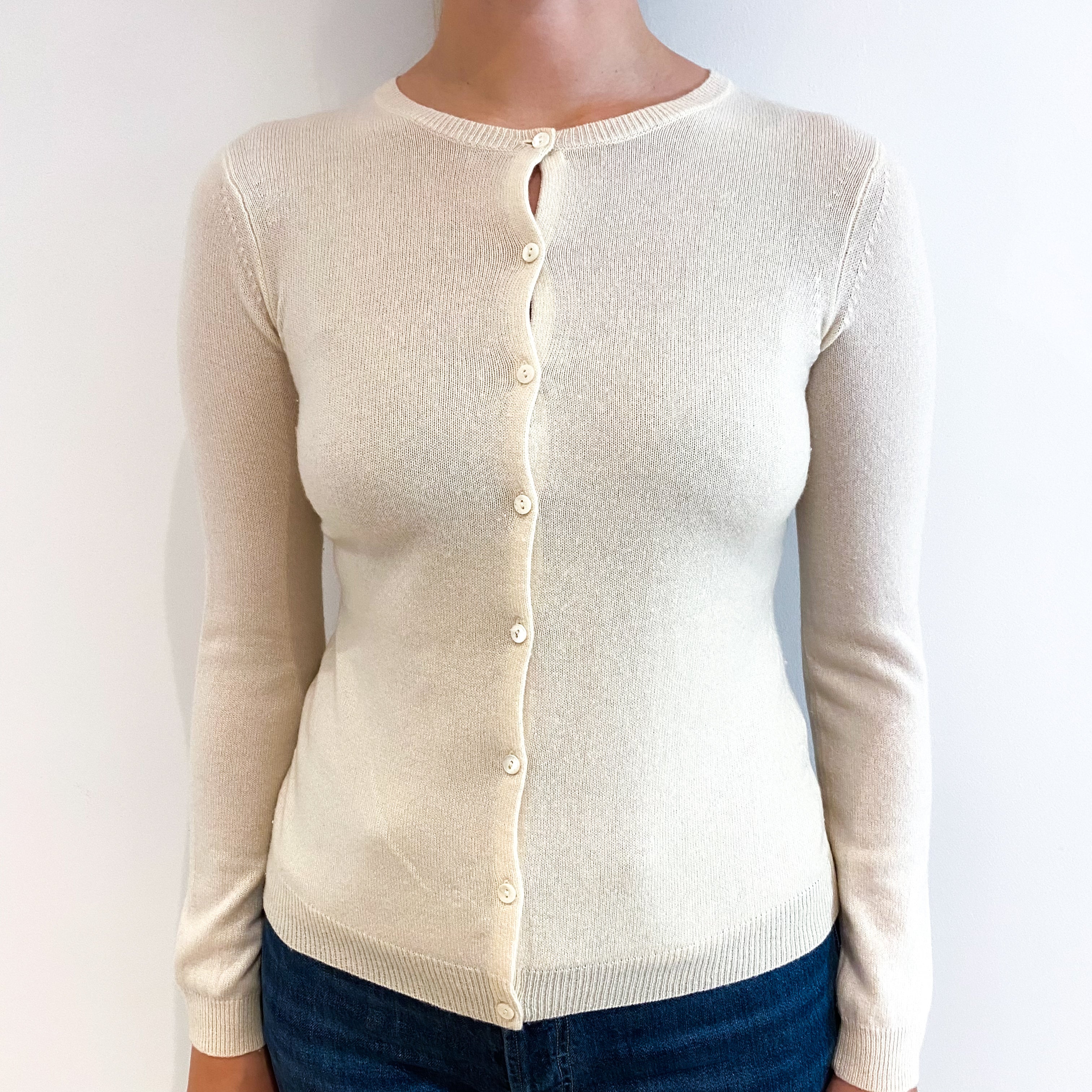 Cream Cashmere Crew Neck Cardigan Small