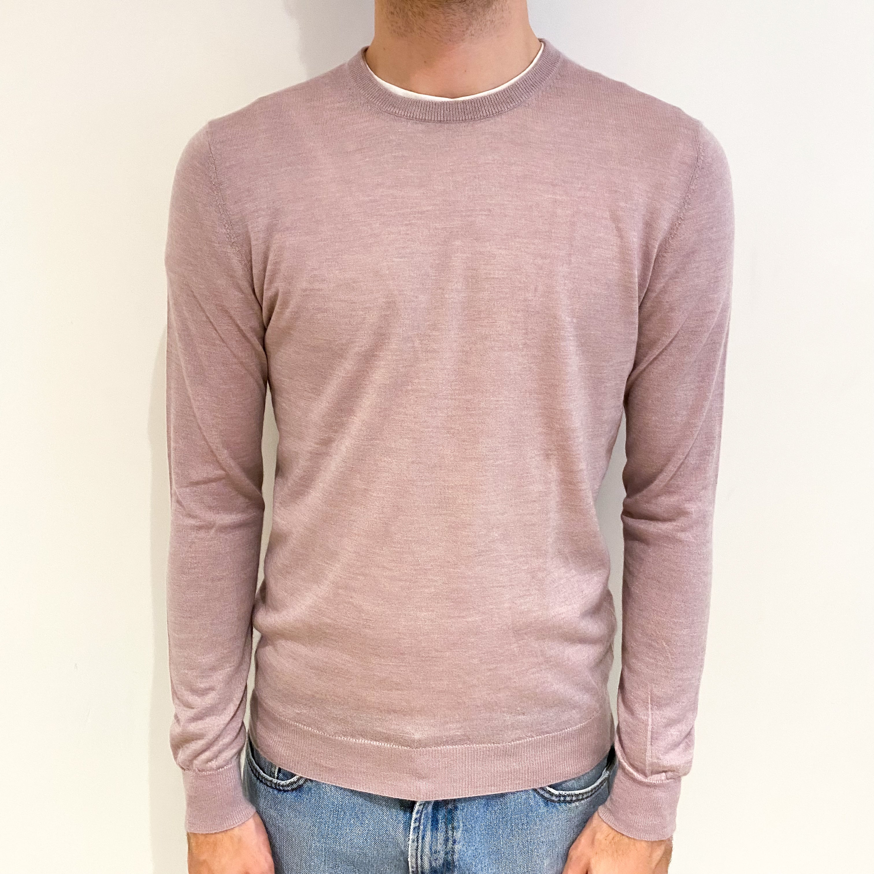 Men's Faded Heather Pink Cashmere Crew Neck Jumper Medium
