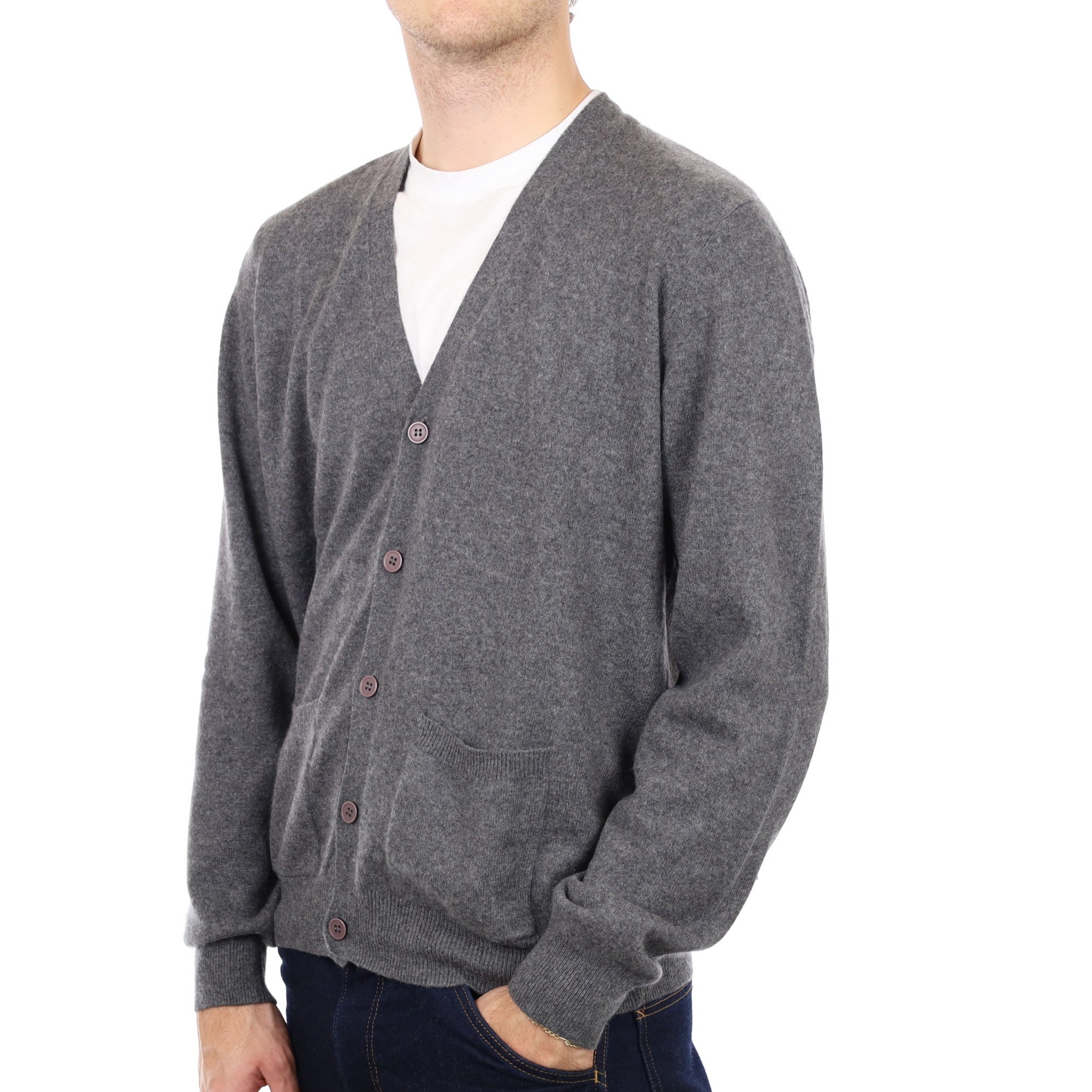 Men's Slate Grey Cashmere V Neck Cardigan with Pockets Large