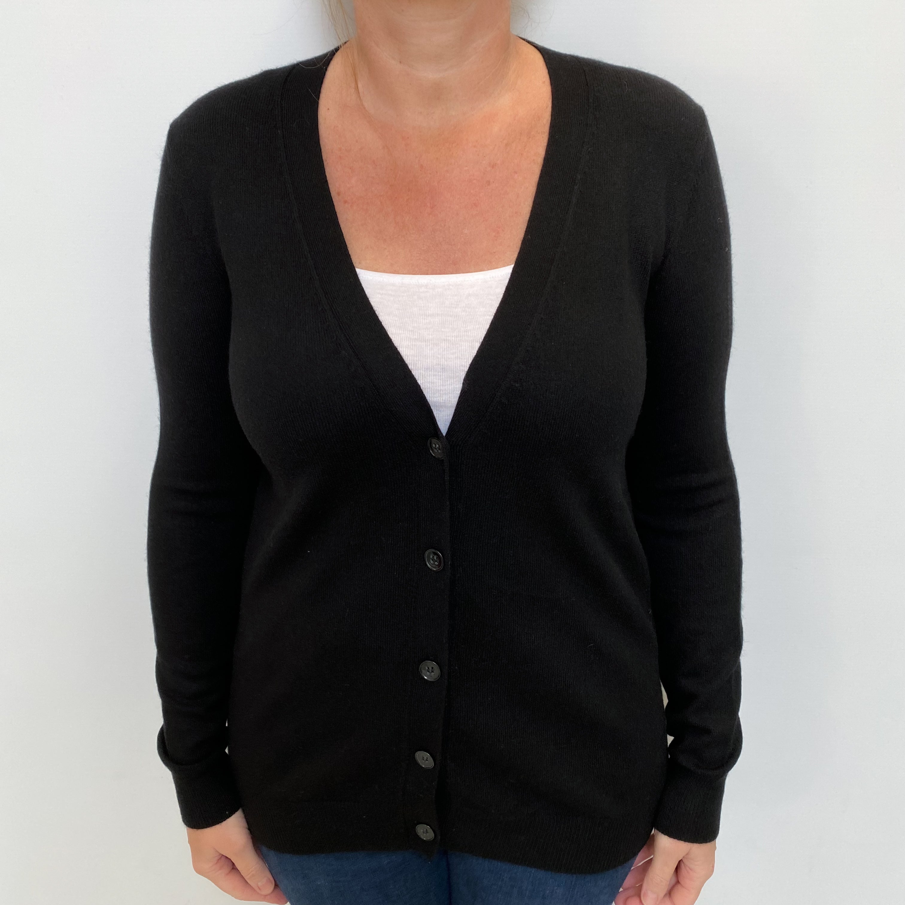Black Cashmere V Neck Cardigan Large