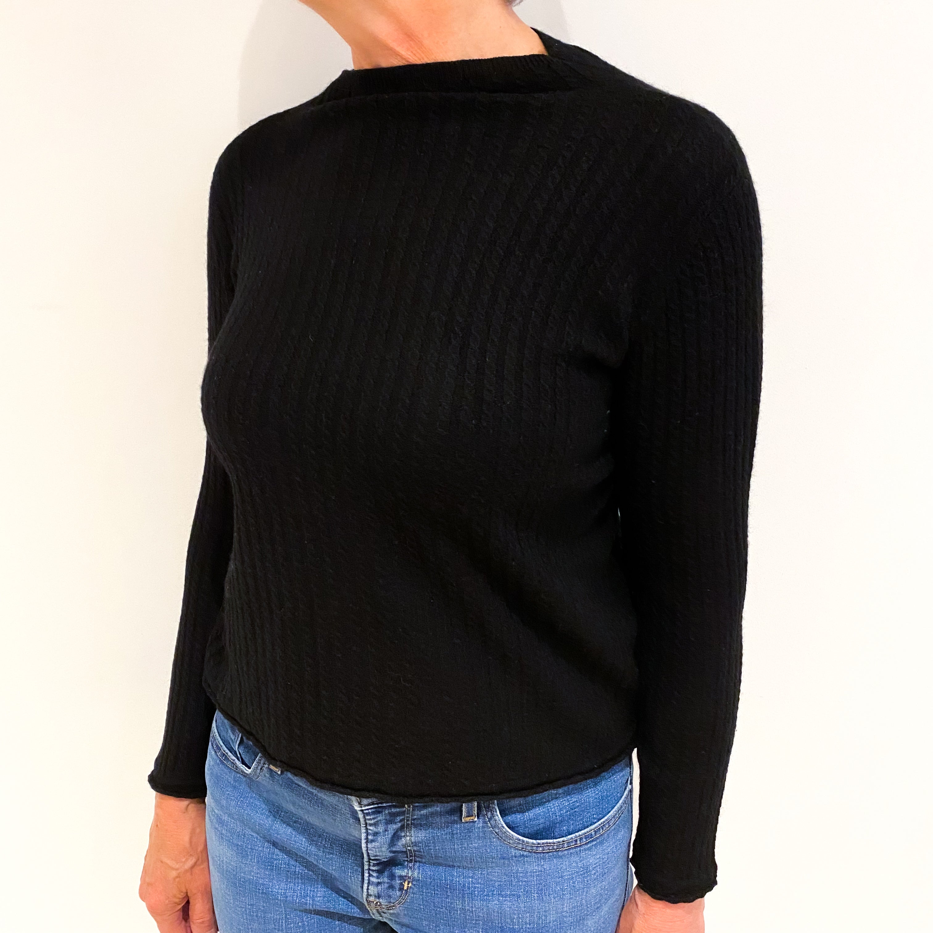 Black Cashmere Wide Crew Neck Jumper Medium