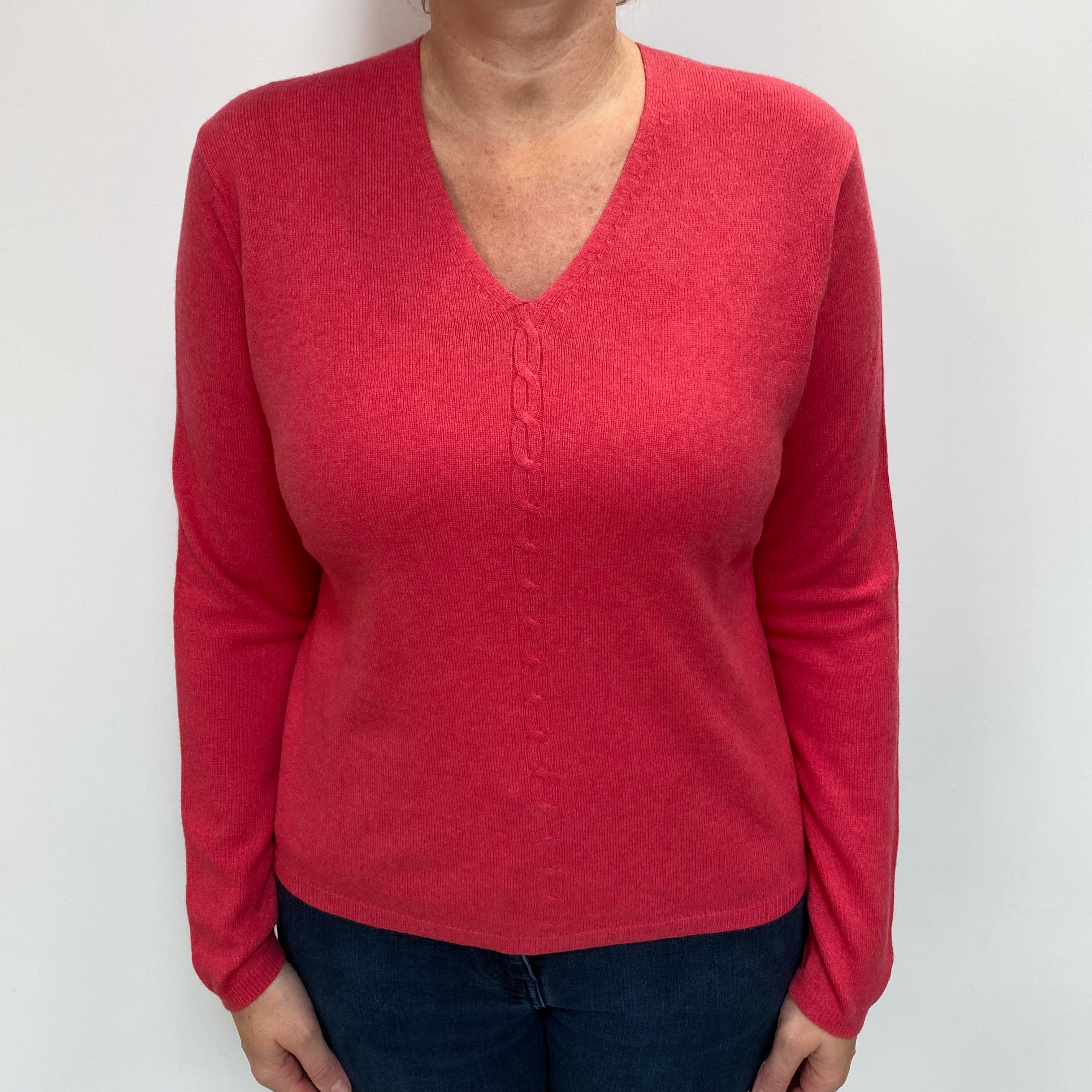 Cranberry Pink Cashmere V Neck Jumper Large