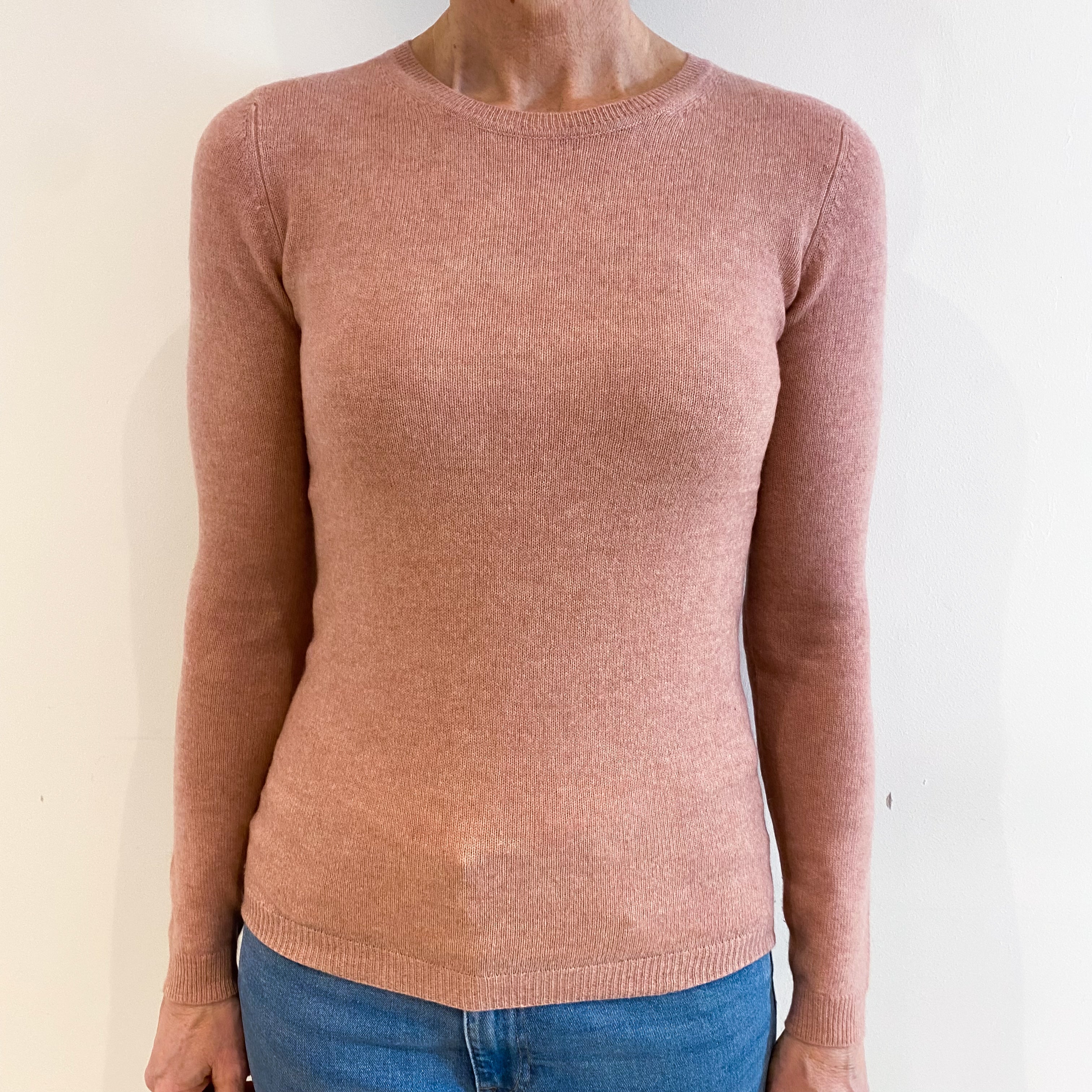 Blush Pink Cashmere Crew Neck Jumper Small